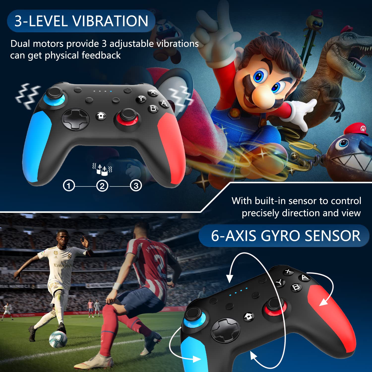 Switch Controller for Nintendo Switch Pro Controller for Nintendo Wireless Switch/Switch Lite Remote with Dual Vibration, Gyro Axis, Motion Support