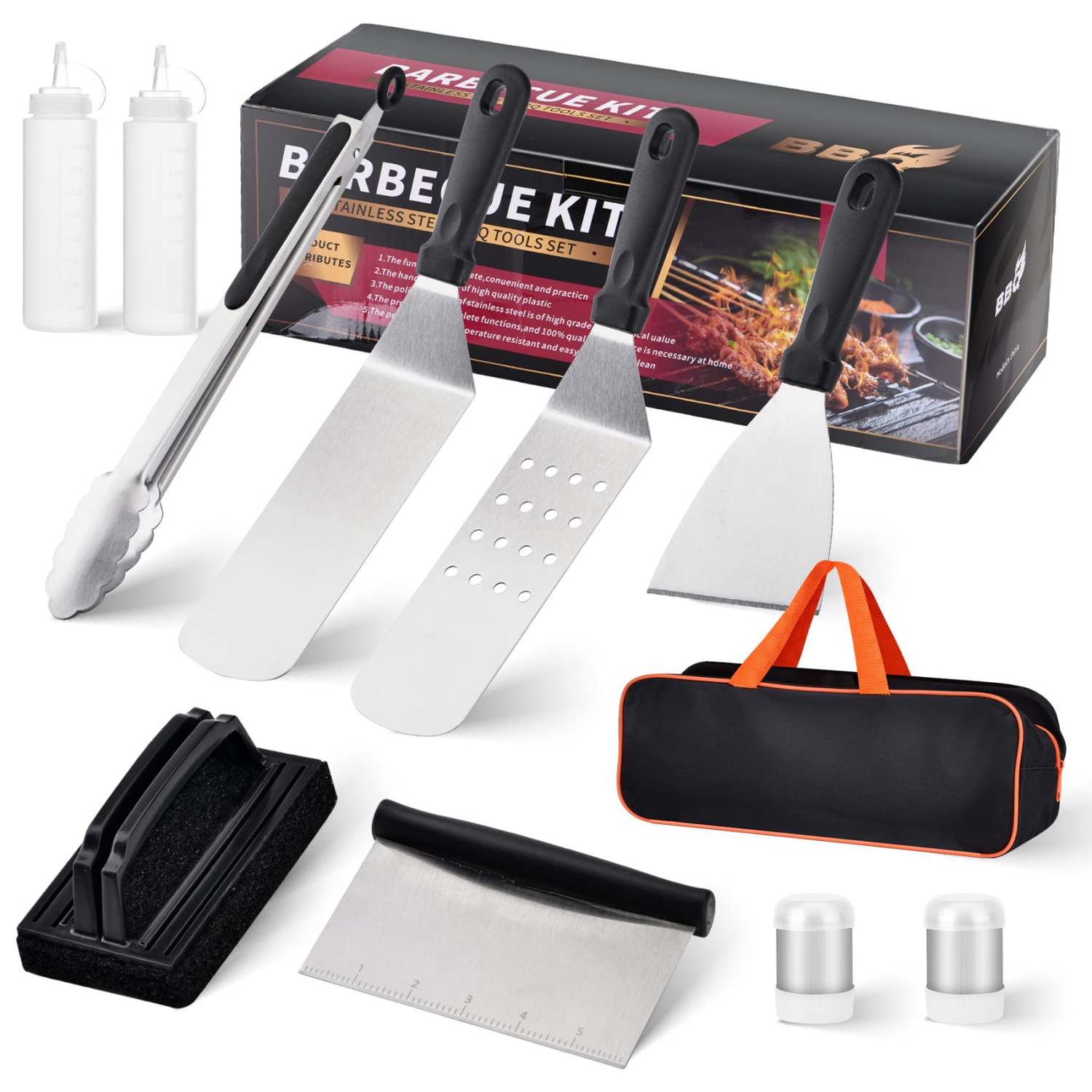 Griddle Accessories Kit - 11PCS Stainless Steel Flat Top Grill Spatula Kit for Outdoor Barbecue Teppanyaki Camping Cooking, Blackstone and Camp Chef