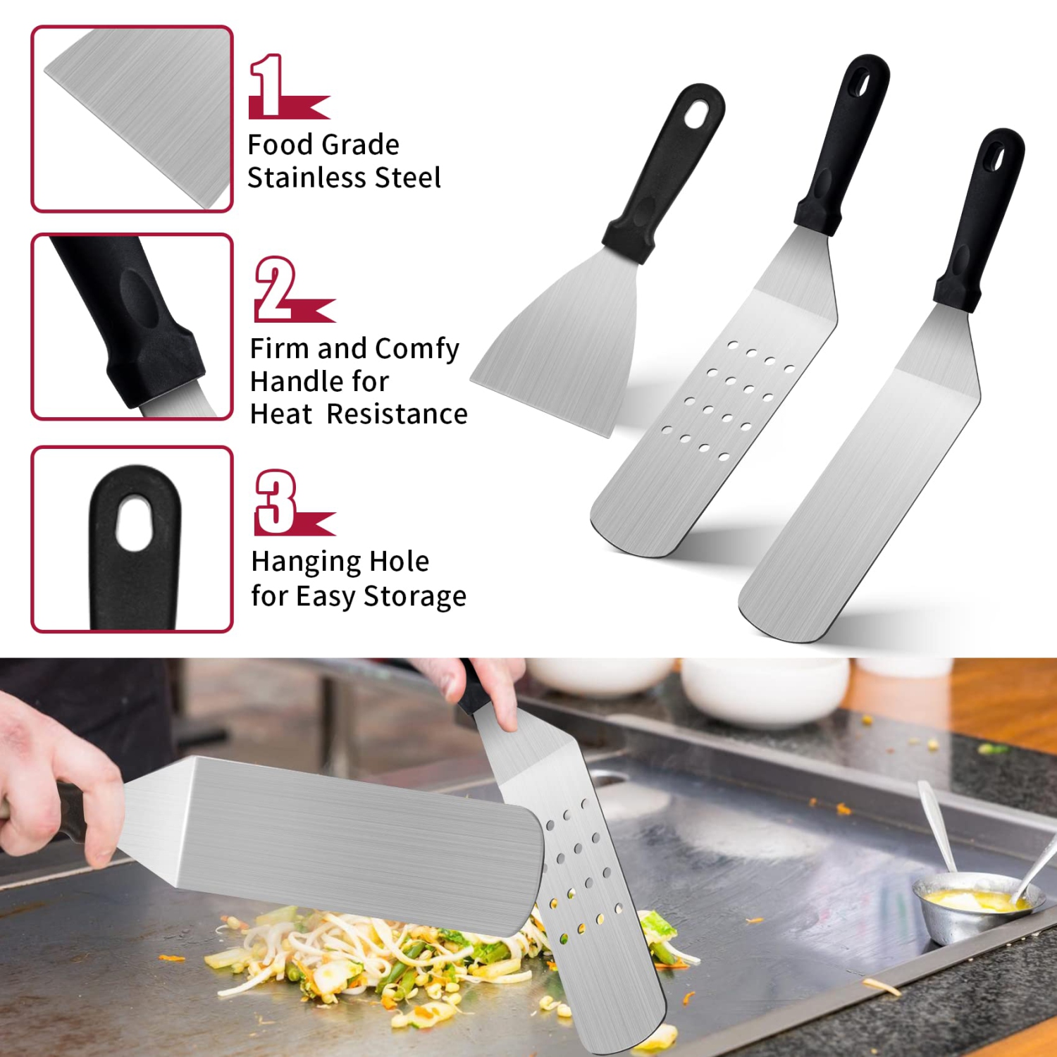 Griddle Accessories Kit - 11PCS Stainless Steel Flat Top Grill Spatula Kit for Outdoor Barbecue Teppanyaki Camping Cooking, Blackstone and Camp Chef