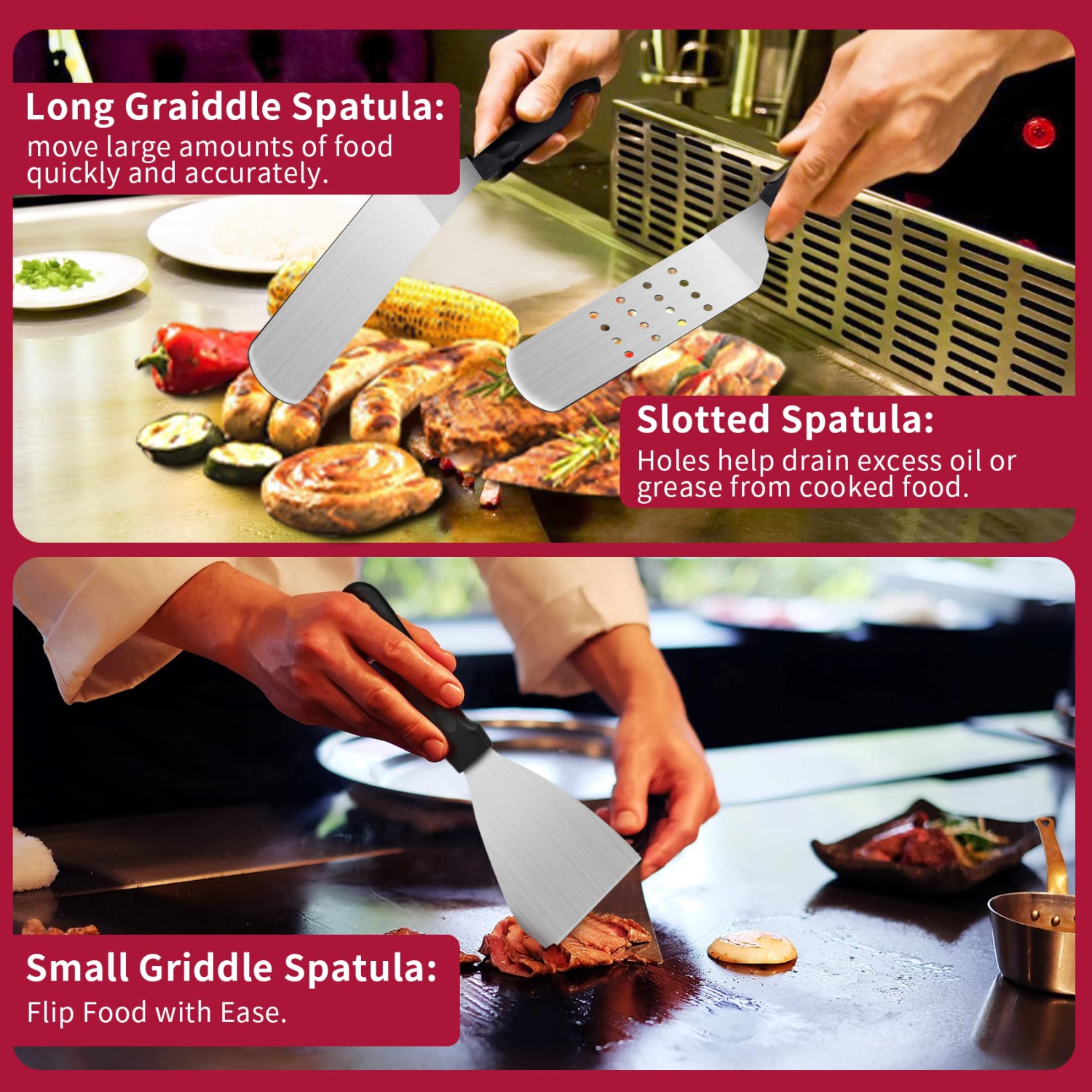 Griddle Accessories Kit - 11PCS Stainless Steel Flat Top Grill Spatula Kit for Outdoor Barbecue Teppanyaki Camping Cooking, Blackstone and Camp Chef