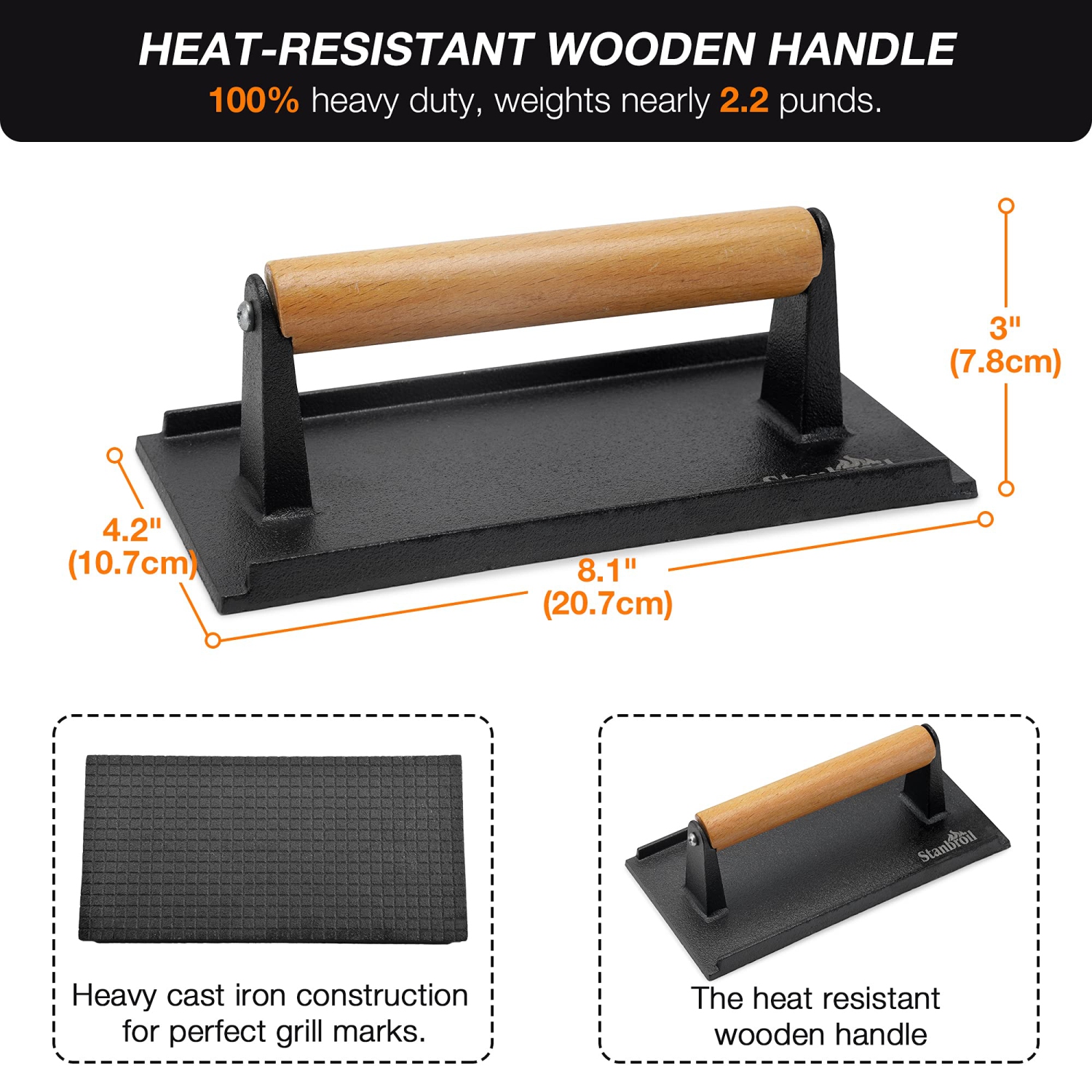 Ensemble dôme à fondre et presse-panini - couvercle à badigeonner en acier inoxydable dôme de fondant au fromage avec presse à hamburger en fonte