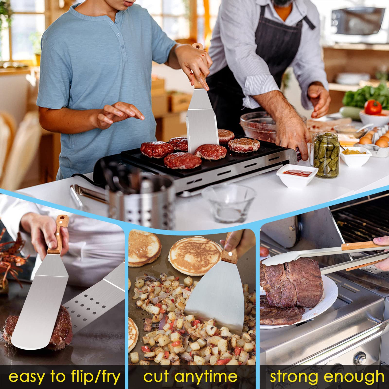 Griddle Accessories Set of 12, Professional Stainless Steel Metal Spatula Tools with 12in Cheese Melting Dome, Heavy Duty Griddle Spatulas Great for