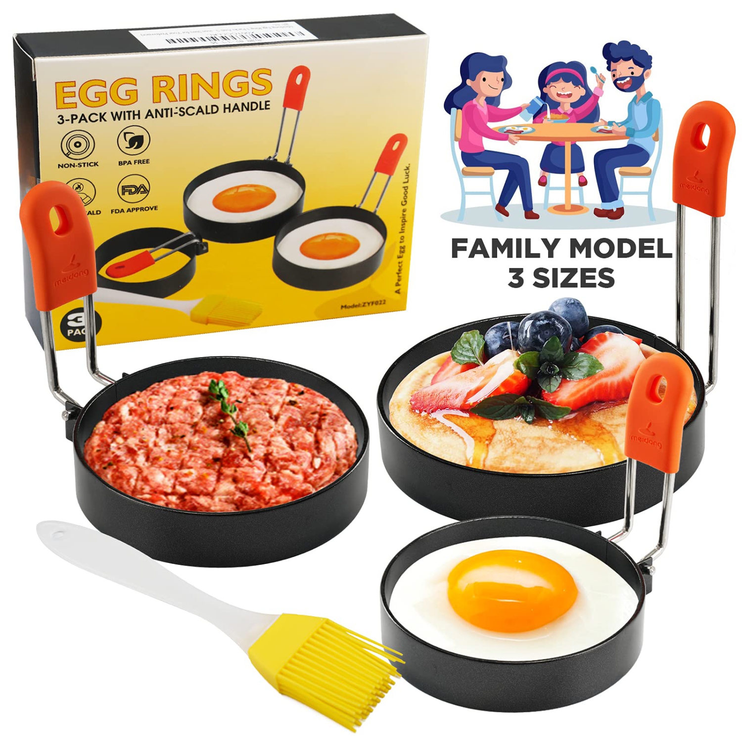 Egg Rings for Frying Egg Mcmuffins Anti-Scald Fold-up Handle Leakproof Egg Mould with Oil Brush Crumpet Rings Breakfast Tool for Frying Eggs
