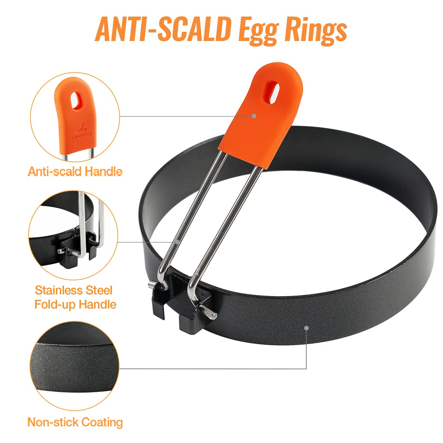 Egg Rings for Frying Egg Mcmuffins Anti-Scald Fold-up Handle Leakproof Egg Mould with Oil Brush Crumpet Rings Breakfast Tool for Frying Eggs