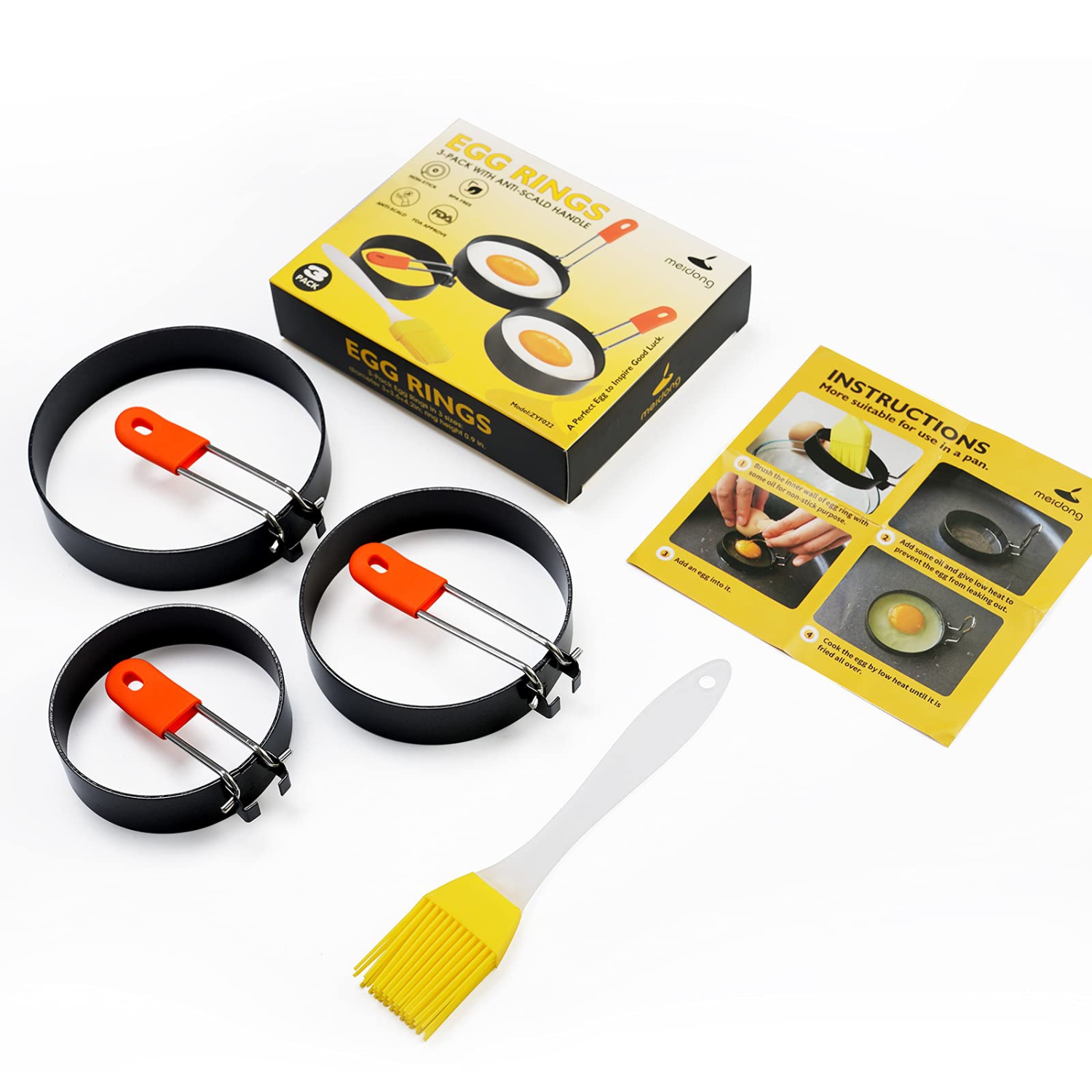 Egg Rings for Frying Egg Mcmuffins Anti-Scald Fold-up Handle Leakproof Egg Mould with Oil Brush Crumpet Rings Breakfast Tool for Frying Eggs