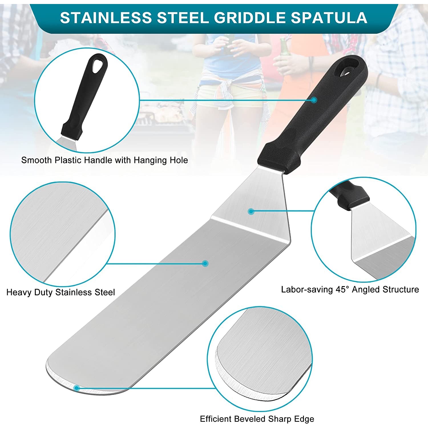 Griddle Accessories Set of 14, Heavy Duty Stainless Steel Grill Griddle Metal Spatulas for Cast Iron Flat Top Teppanyaki Hibachi Cooking, Burger