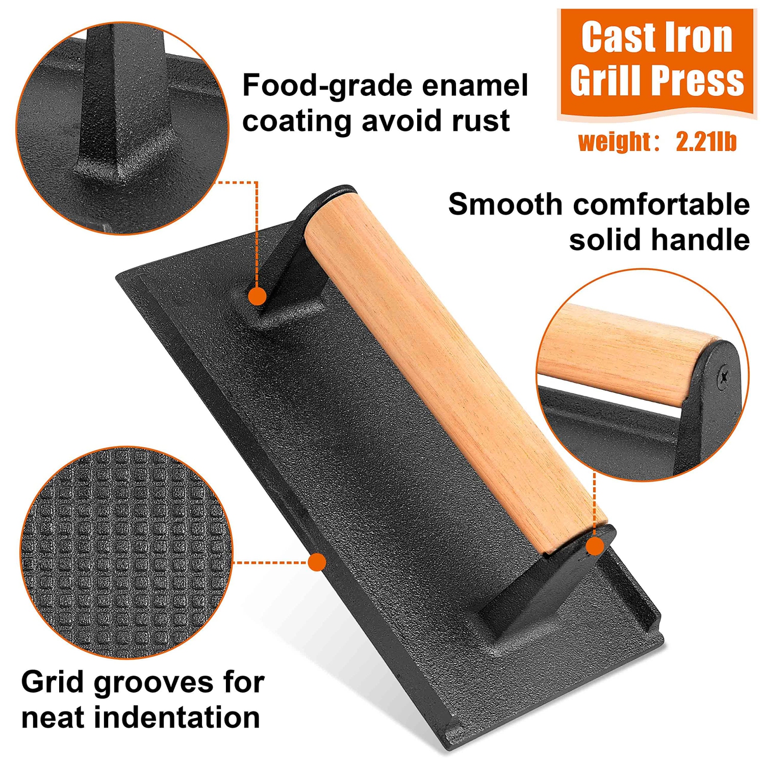 Cheese Melting Domes with Grill Press, 23cm & 30cm Basting Cover, Cast Iron Burger Press Cooking Bacon Meat, Griddle Accessories Kit for Outdoor BBQ