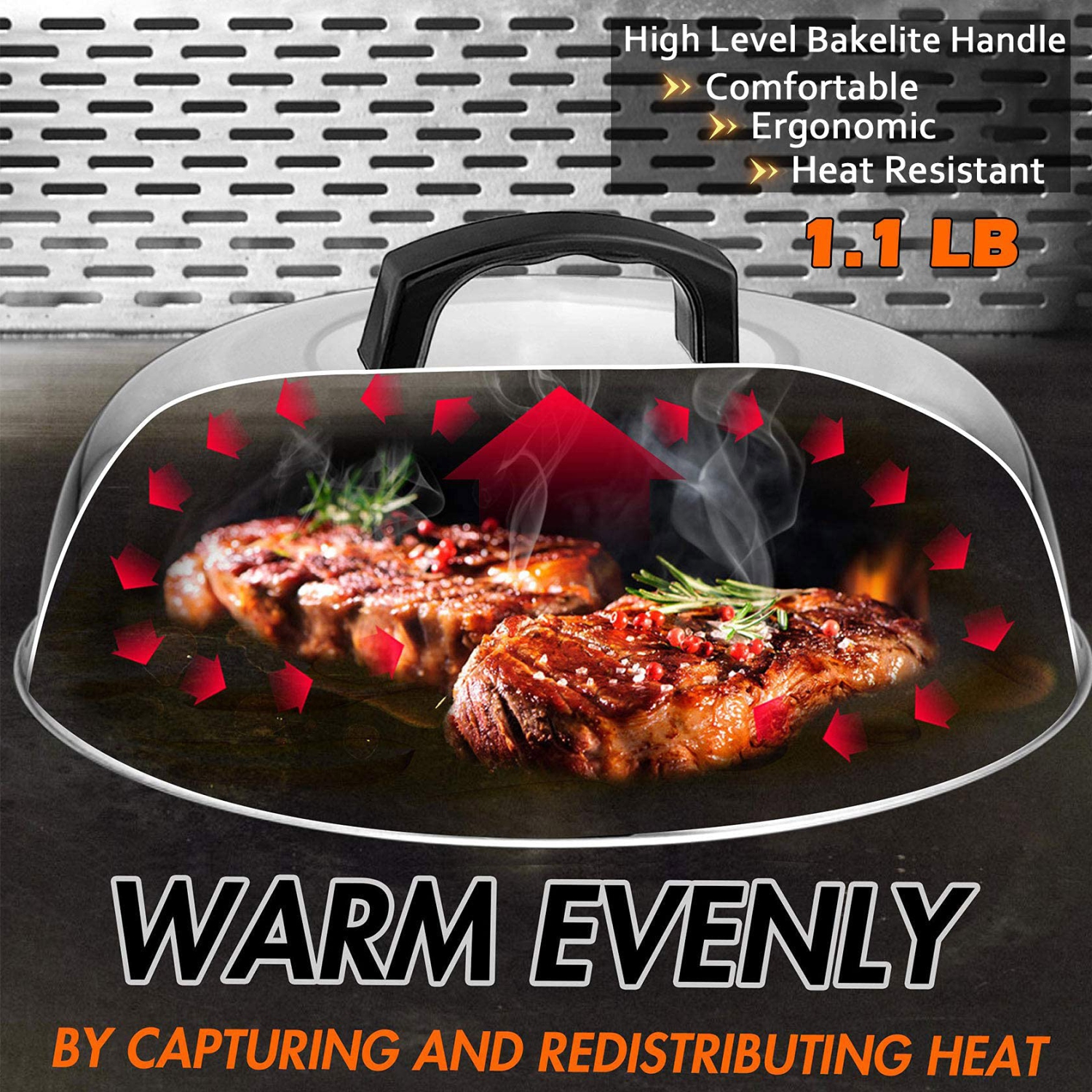 Cheese Melting Domes with Grill Press, 23cm & 30cm Basting Cover, Cast Iron Burger Press Cooking Bacon Meat, Griddle Accessories Kit for Outdoor BBQ