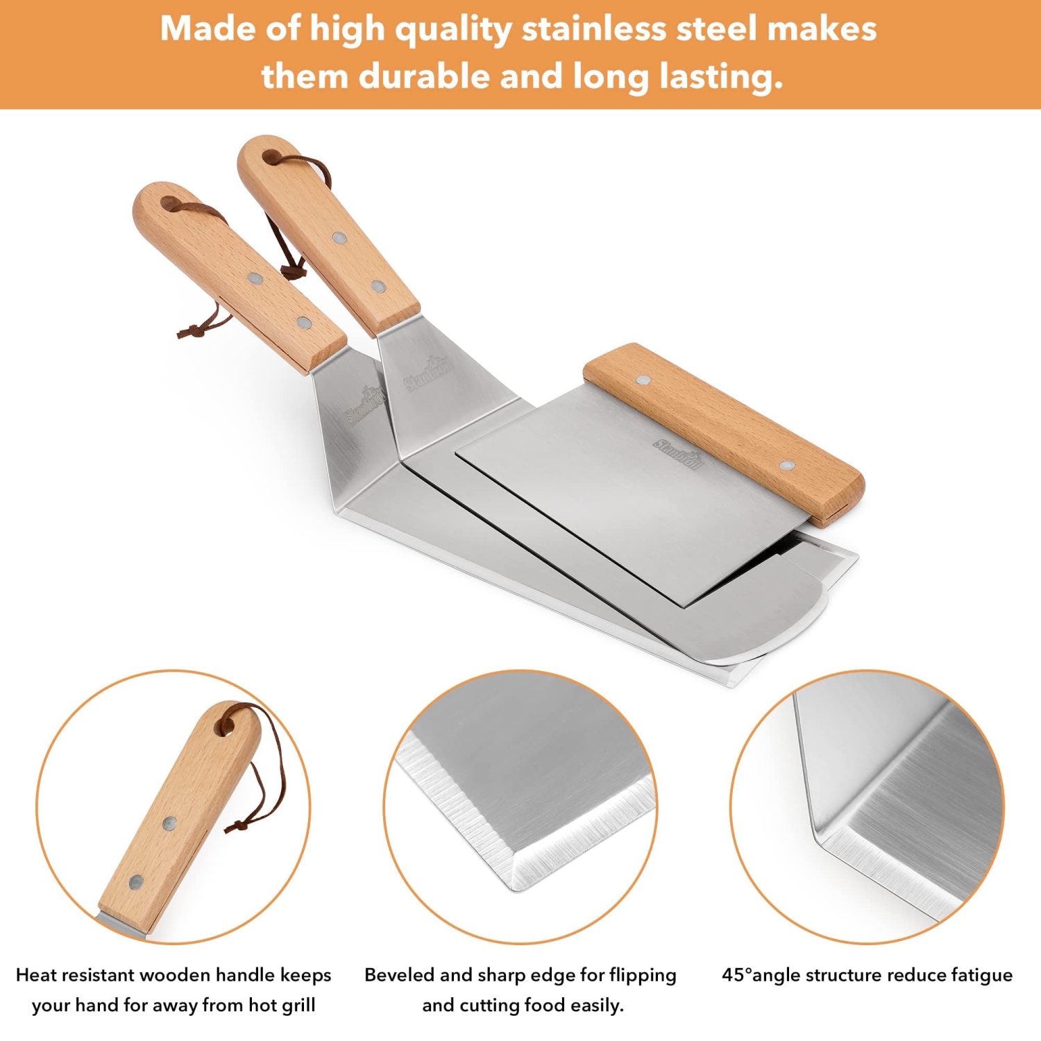 BBQ Griddle Accessories Set of 6 - Heavy Duty Stainless Steel Scraper, Spatula, Basting Cover and Bottles for Blackstone, Camp Chef Grill and Outdoor