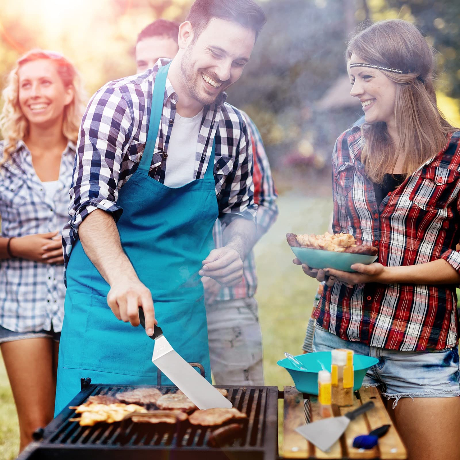 BBQ Grill Tool Sets , 9 PCS Stainless Steel Grill Accessories Professional Grill Utensils for Barbecue Camping Cooking Kitchen Dishwasher Safe