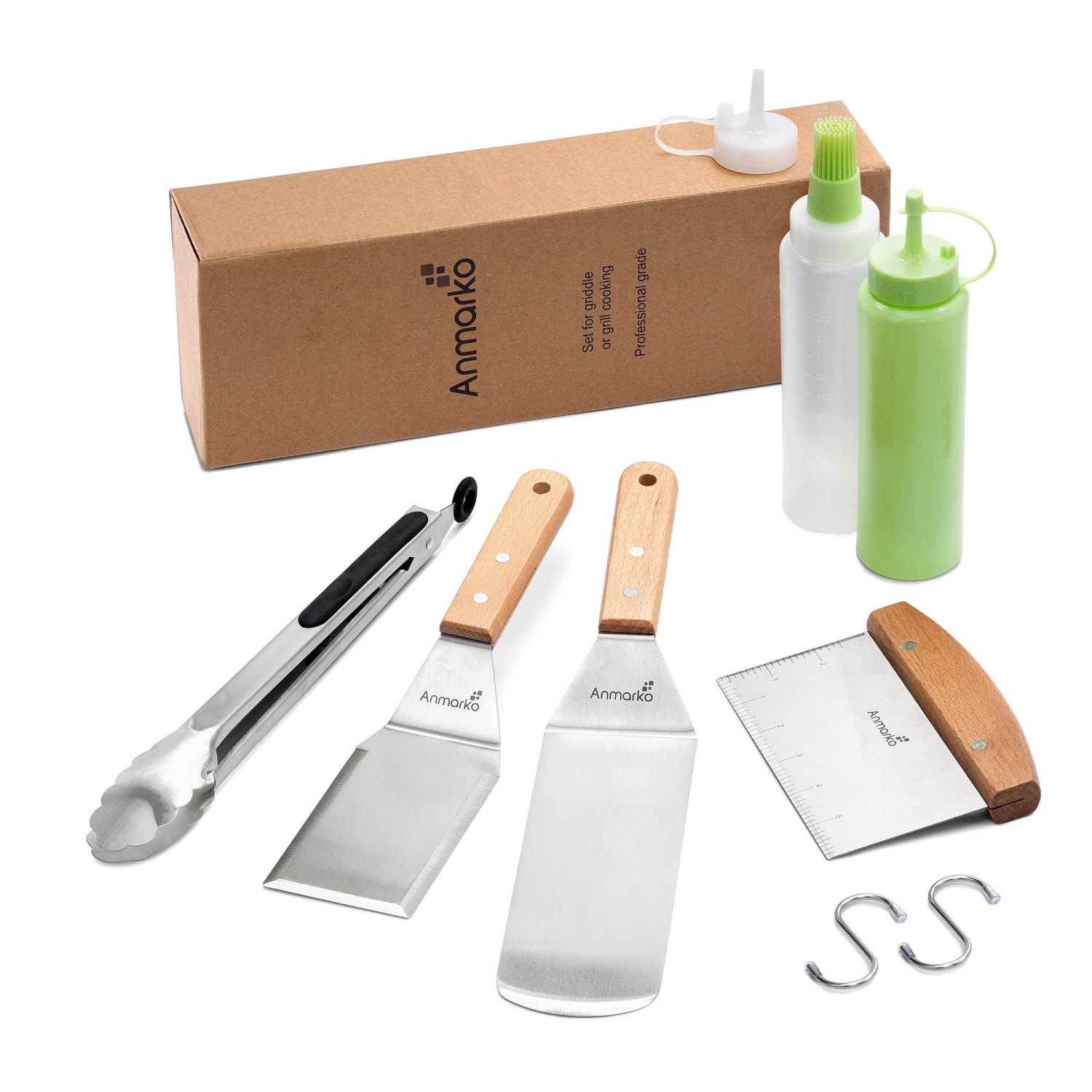 Metal Spatula Set Stainless Steel and Scraper - Professional Chef Griddle Spatulas Set of 6 - Heavy Duty Accessories Great for Cast Iron BBQ Flat Top