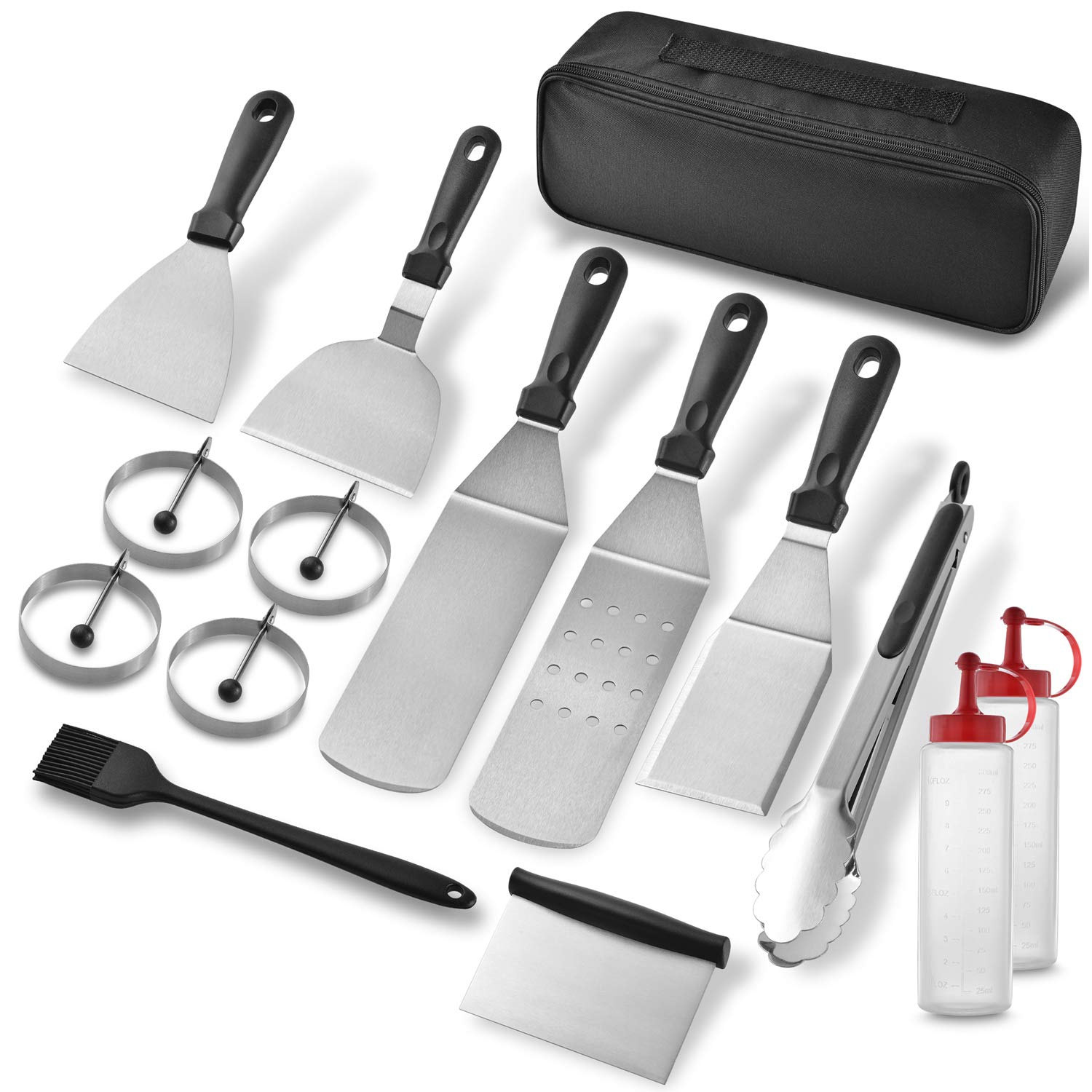 Griddle Accessories Kit-Stainless Steel Griddle Tools Set Including Grill Hibachi Flat Spatula/Griddle Scraper/Flipper Hamburger Turner-Griddle