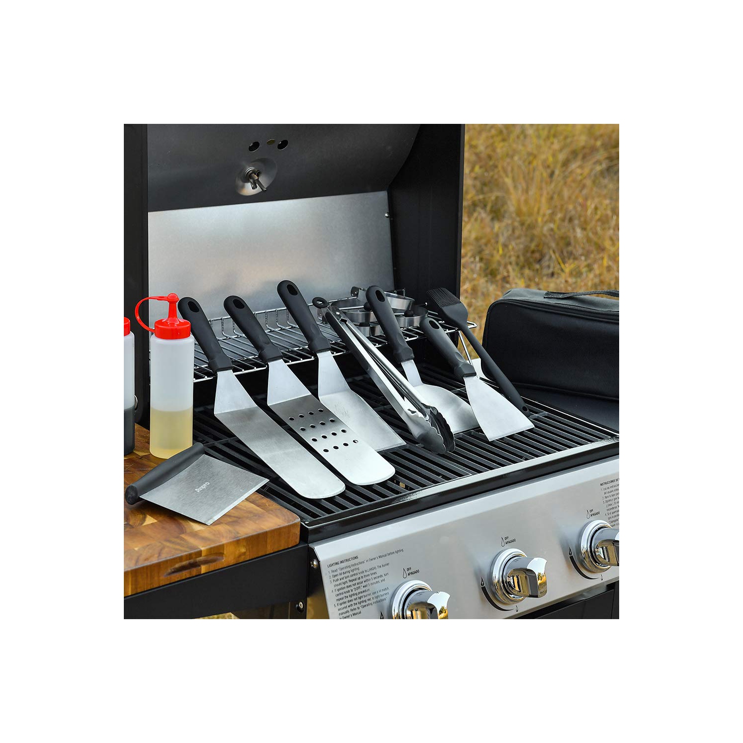 Griddle Accessories Kit-Stainless Steel Griddle Tools Set Including Grill Hibachi Flat Spatula/Griddle Scraper/Flipper Hamburger Turner-Griddle