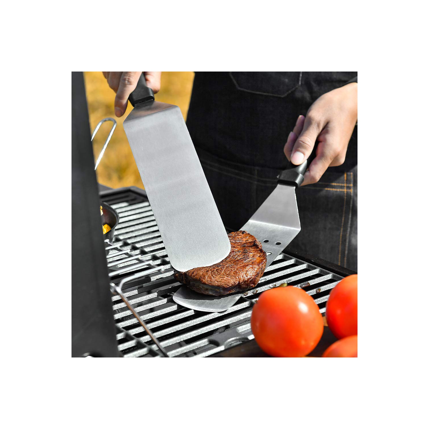 Griddle Accessories Kit-Stainless Steel Griddle Tools Set Including Grill Hibachi Flat Spatula/Griddle Scraper/Flipper Hamburger Turner-Griddle