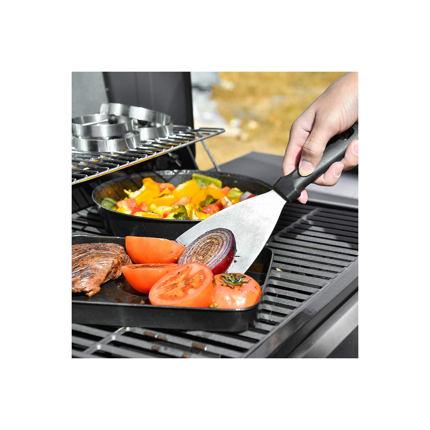 Griddle Accessories Kit-Stainless Steel Griddle Tools Set Including Grill Hibachi Flat Spatula/Griddle Scraper/Flipper Hamburger Turner-Griddle