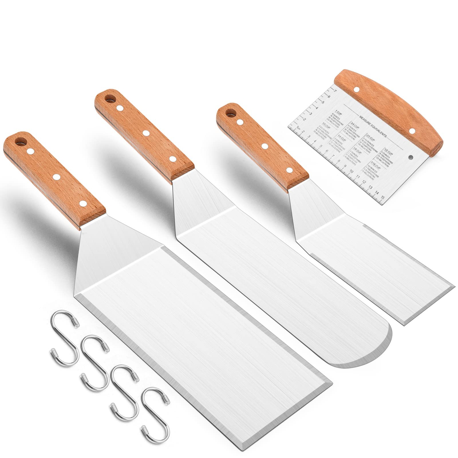 Metal Spatulas Set of 4, Stainless Steel Griddle Spatula Accessories for Flat Top Grill Cast Iron Skillet, Outdoor BBQ Grill Scraper Hamburger Turner