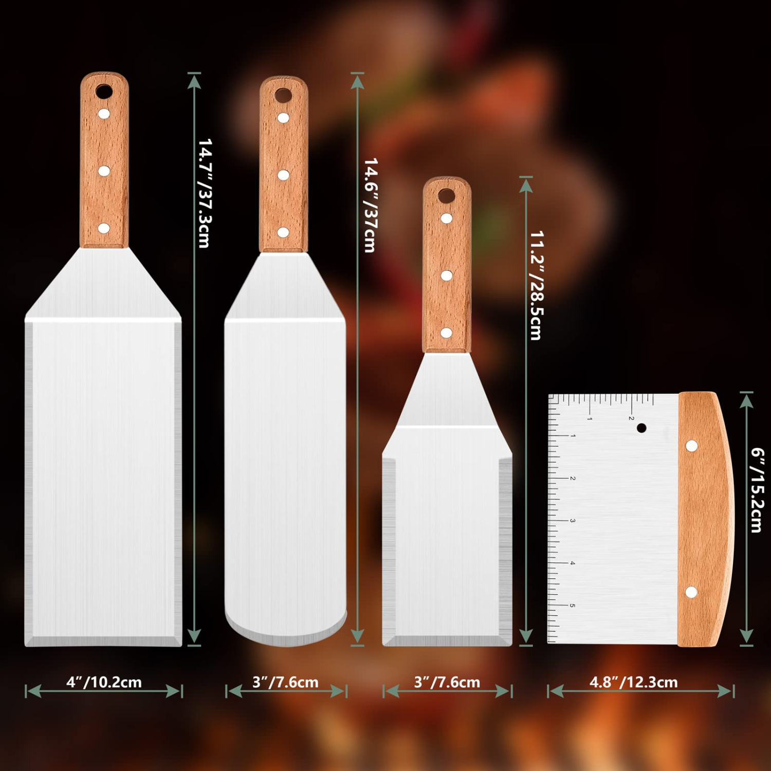 Metal Spatulas Set of 4, Stainless Steel Griddle Spatula Accessories for Flat Top Grill Cast Iron Skillet, Outdoor BBQ Grill Scraper Hamburger Turner