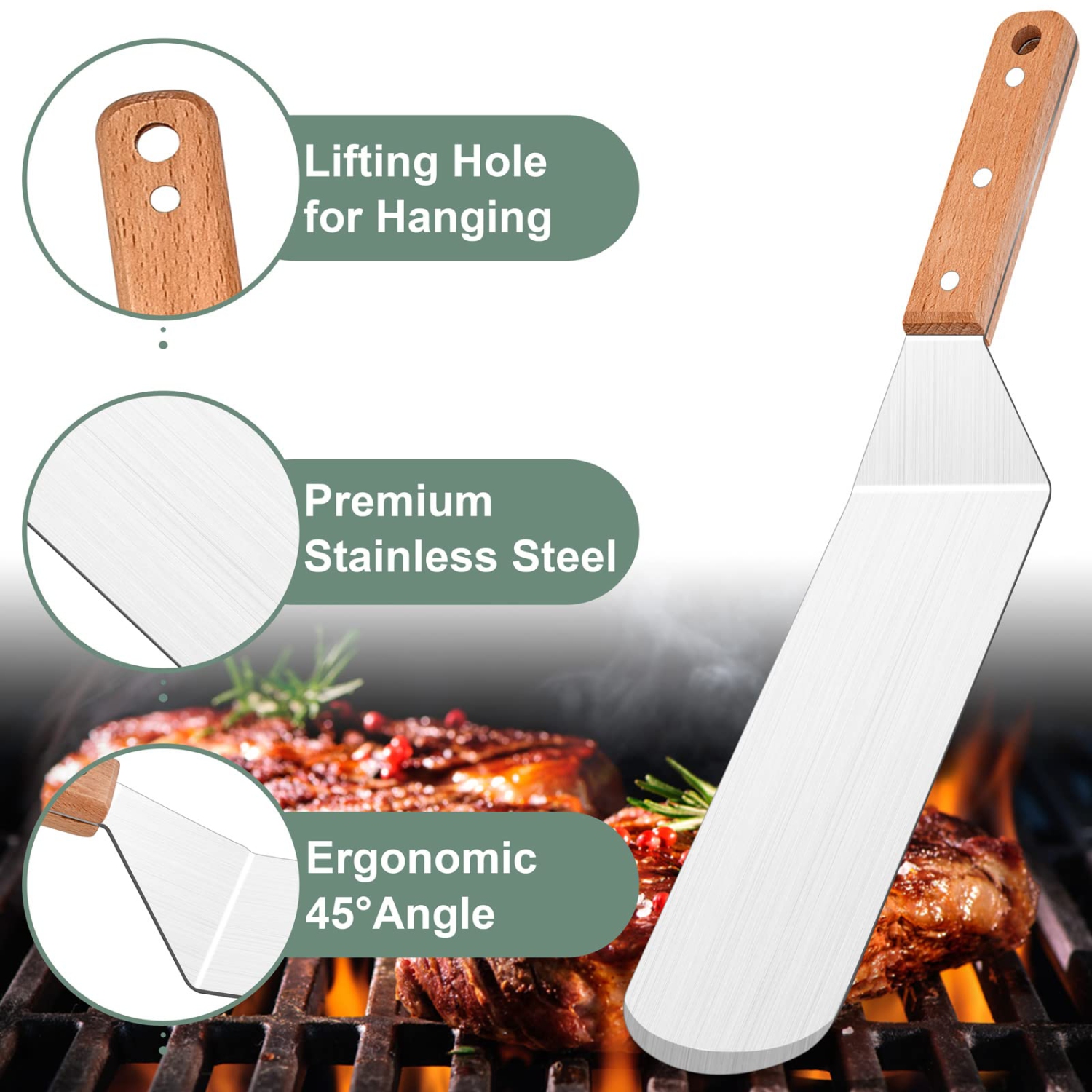 Metal Spatulas Set of 4, Stainless Steel Griddle Spatula Accessories for Flat Top Grill Cast Iron Skillet, Outdoor BBQ Grill Scraper Hamburger Turner