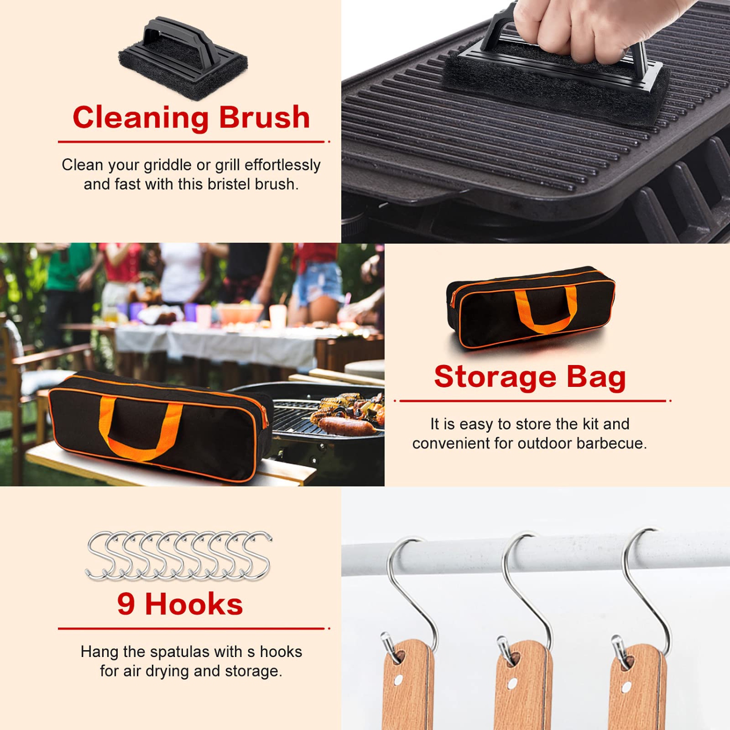 17 PCS Griddle Accessories, Stainless Steel BBQ Grill Accessories Tools with Hamburger Spatula Basting Cover Scraper Tongs, Metal Spatula Set for