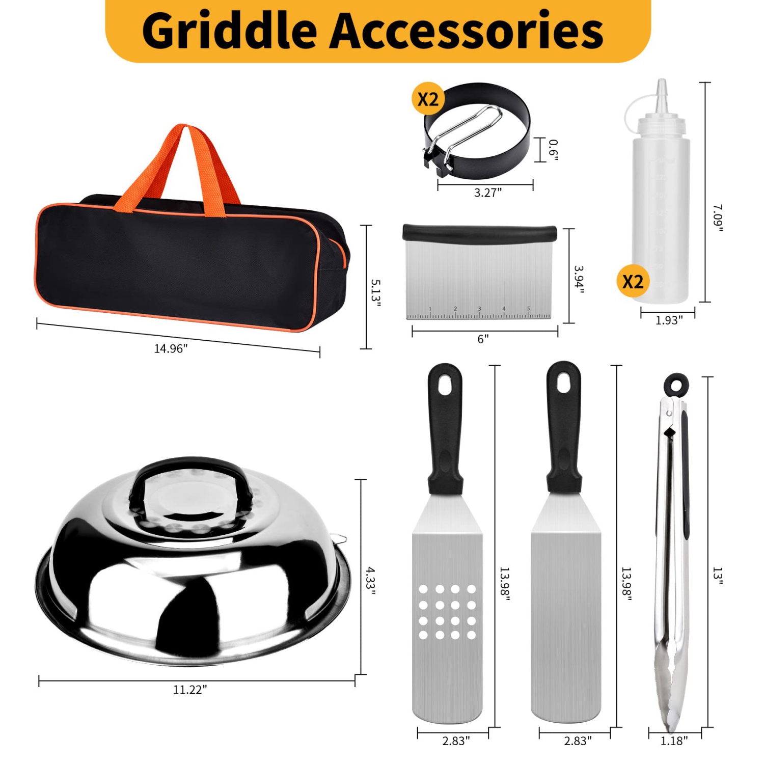 10PCS Professional BBQ Griddle Tool Kit for Flat Top Grill Blackstone and Camp Chef - Stainless Steel Griddle Spatulas Accessories Kit with Griddle