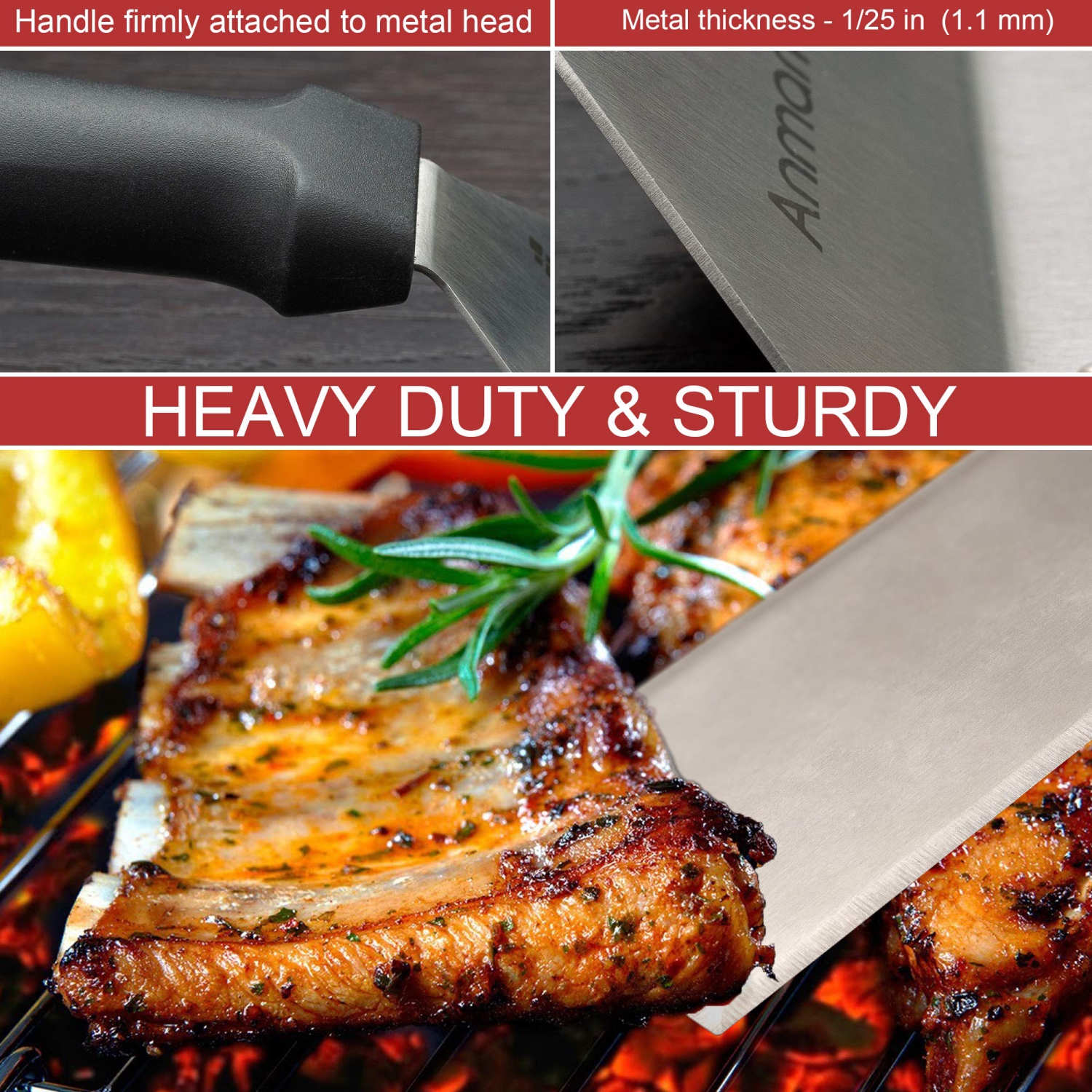 Ensemble professionnel de spatule en acier inoxydable – spatule à crêpes – spatule à hamburger et grattoir à plaque – ustensile en métal idéal pour