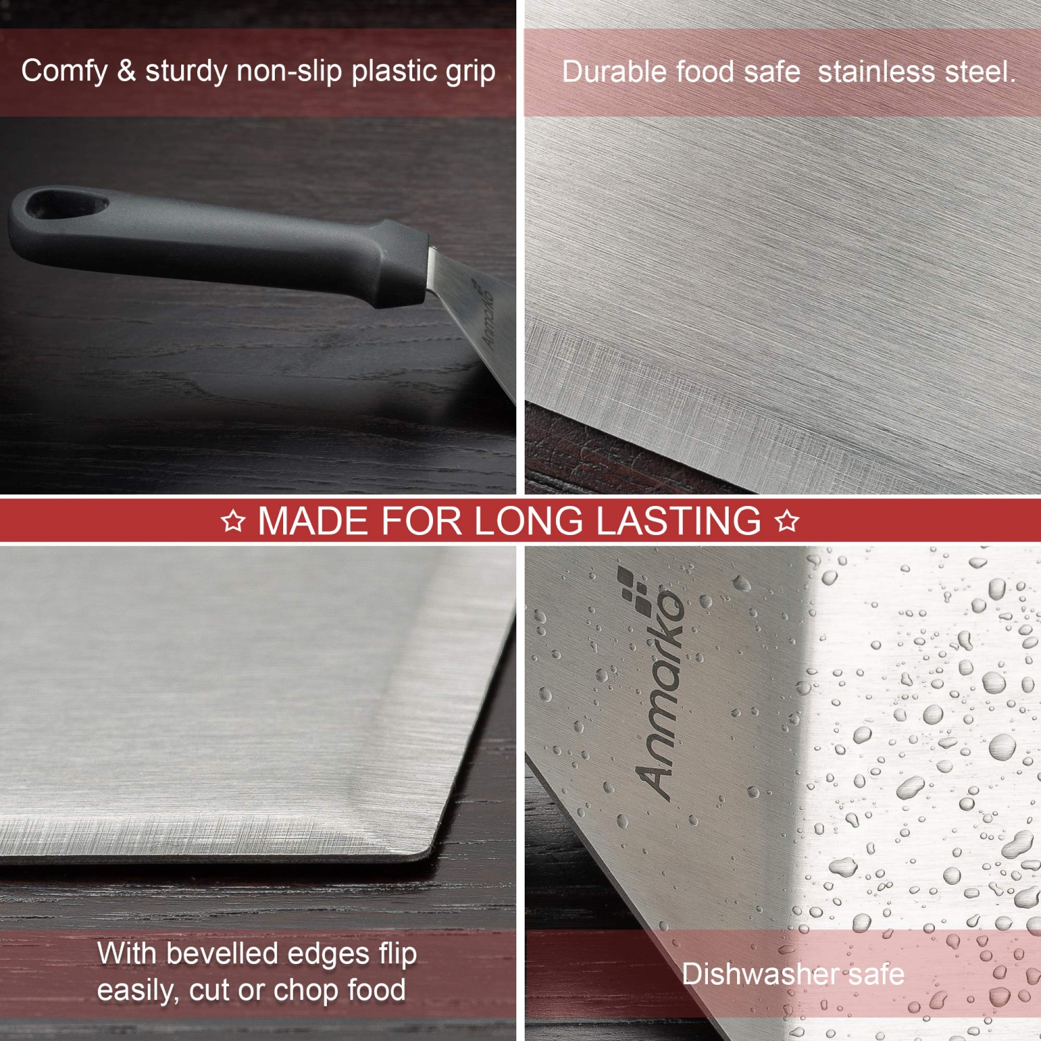 Ensemble professionnel de spatule en acier inoxydable – spatule à crêpes – spatule à hamburger et grattoir à plaque – ustensile en métal idéal pour