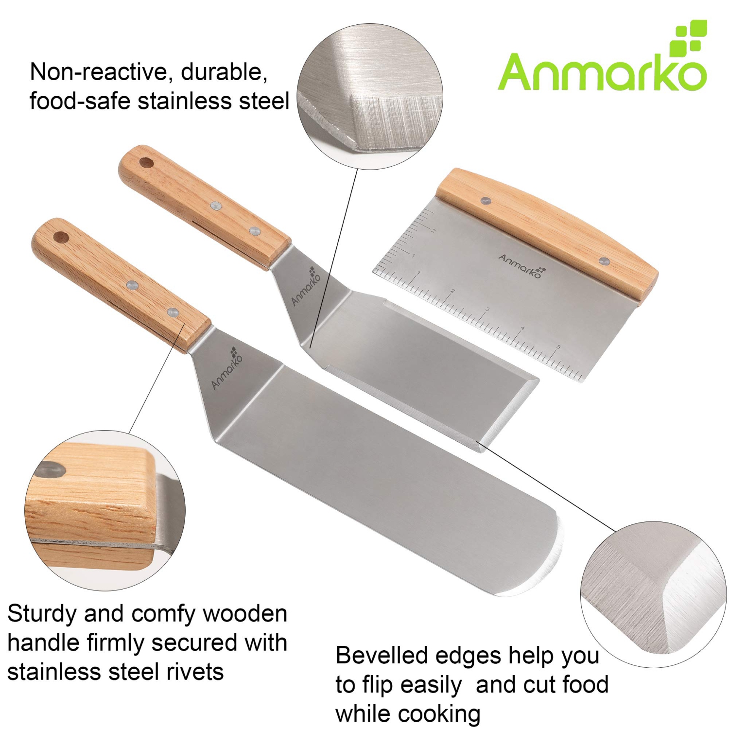 Professional Griddle Spatula Set - Stainless Steel Metal Spatula and Griddle Scraper - Heavy Spatula Griddle Accessories Great for Cast Iron Griddle