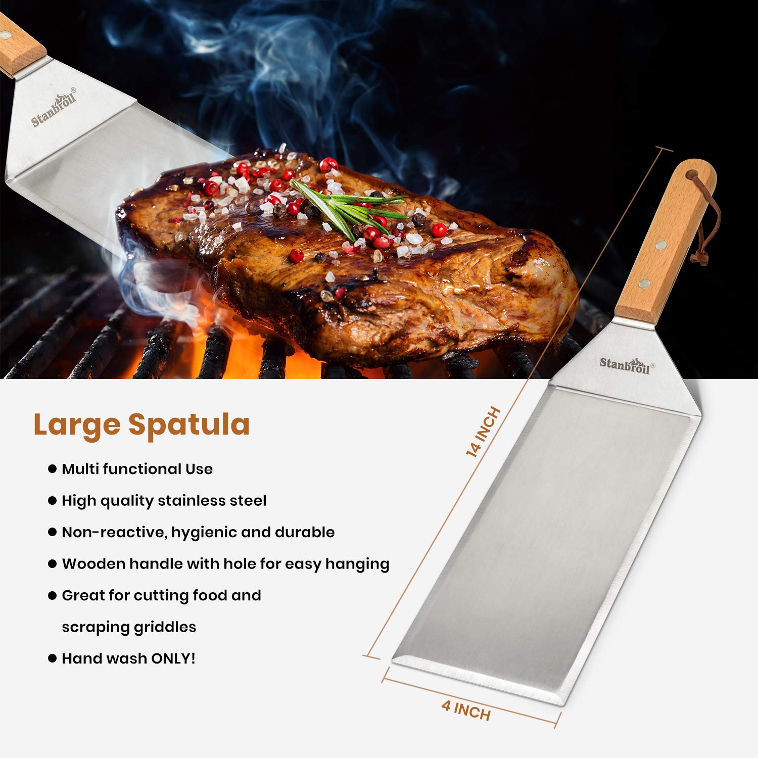 Set of 4 BBQ Grill Accessories Tool Kit - Stainless Steel Griddle Spatula Scraper Tools and Cast Iron Grill Press for Flat Tops, Griddles, Grills,