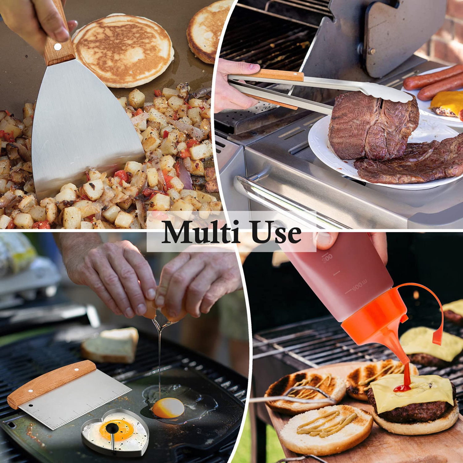 Griddle Accessories Set of 10, Stainless Steel Griddle Tools Kit for Flat Top Teppanyaki BBQ Cooking Camping, 12” Melting Dome Metal Spatulas