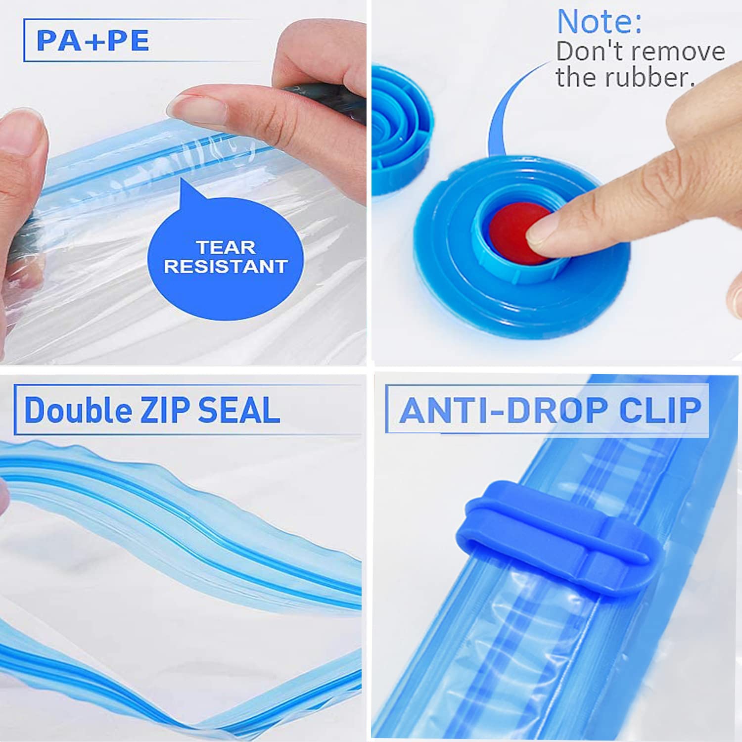 Vacuum Storage Bags with Hand Pump, 8 Jumbo Reusable Compression Space Saver Bags, Vaccumed Sealer Clothes Bags for Clothes, Comforters, Blankets &