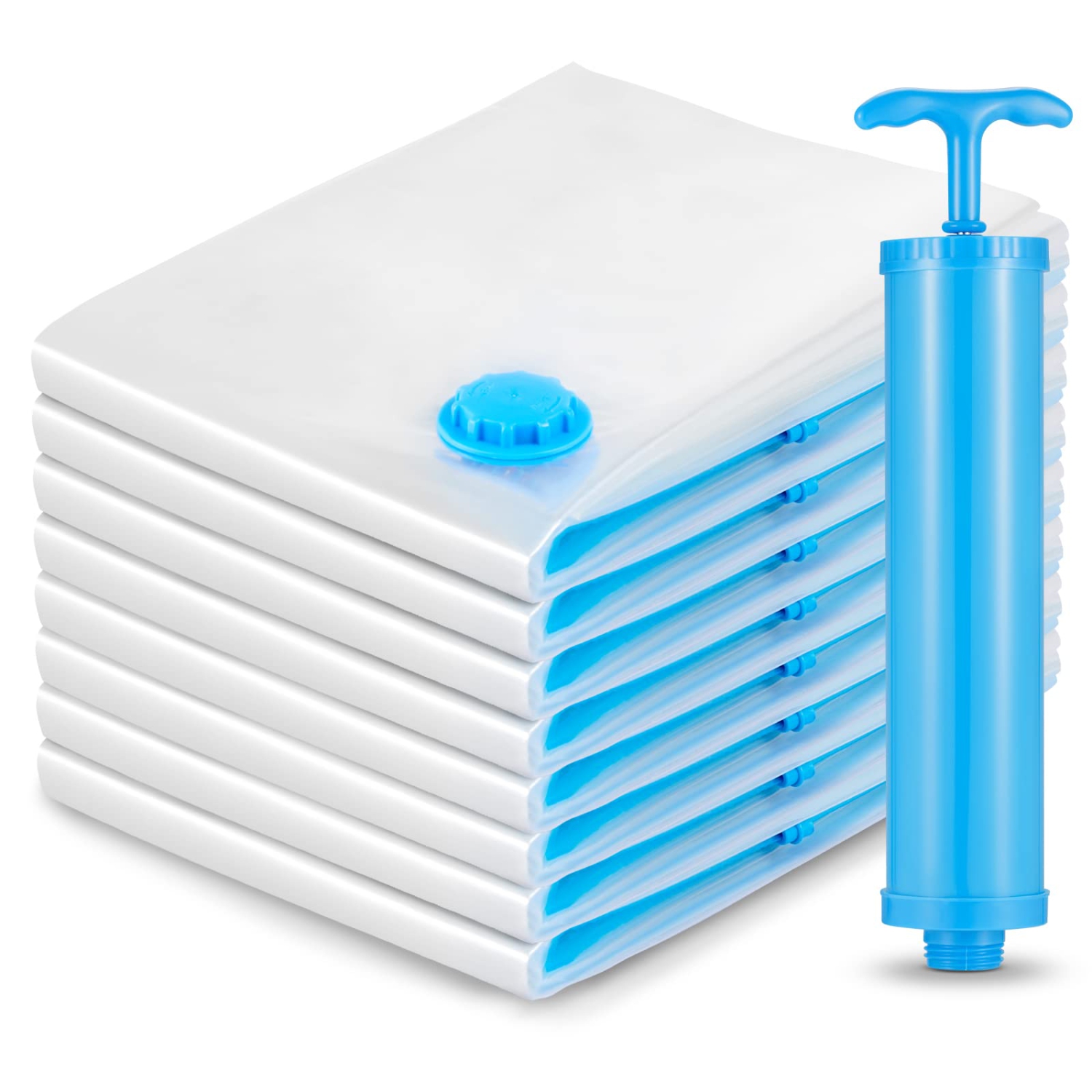 Vacuum Storage Bags, TXG 8 Pack Space Saver Vacuum Sealer Clothes Bags with Free Hand Pump Travel Reusable Compression Bags Reusable for Clothes,