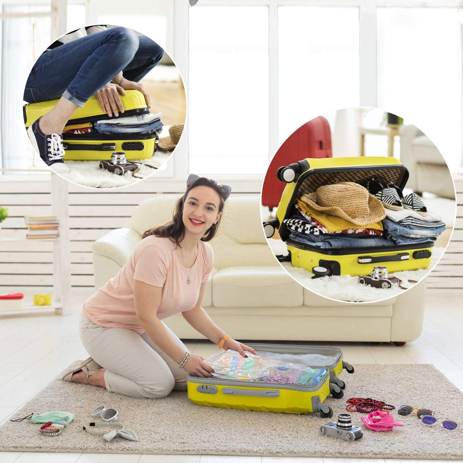 Vacuum Storage Bags, TXG 8 Pack Space Saver Vacuum Sealer Clothes Bags with Free Hand Pump Travel Reusable Compression Bags Reusable for Clothes,