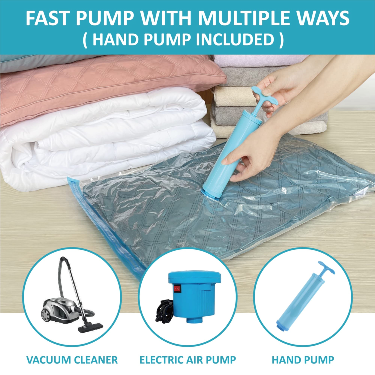 Storage Bags, 10 Jumbo Space Saver Bags Vacuum Seal Bags with Pump, Space Bags, Vacuum Sealer Bags for Clothes, Comforters, Blankets, Bedding
