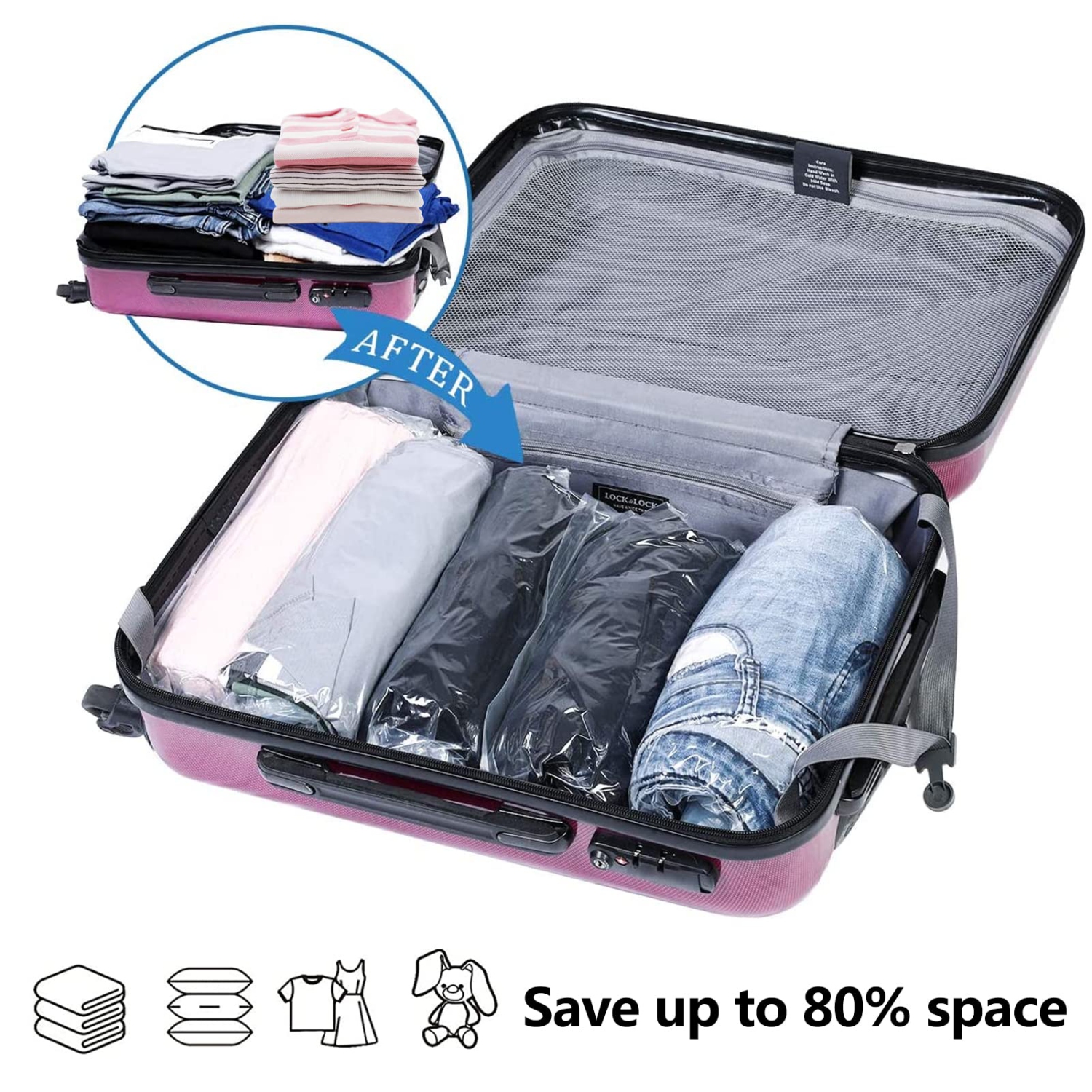 Vacuum Storage Bags, Set of 4 Space Saver Bags Vacuum Sealer Bags, Saves 80% of Storage Space, Double-zip Seal Roll-Up Compression Bags for Travel,