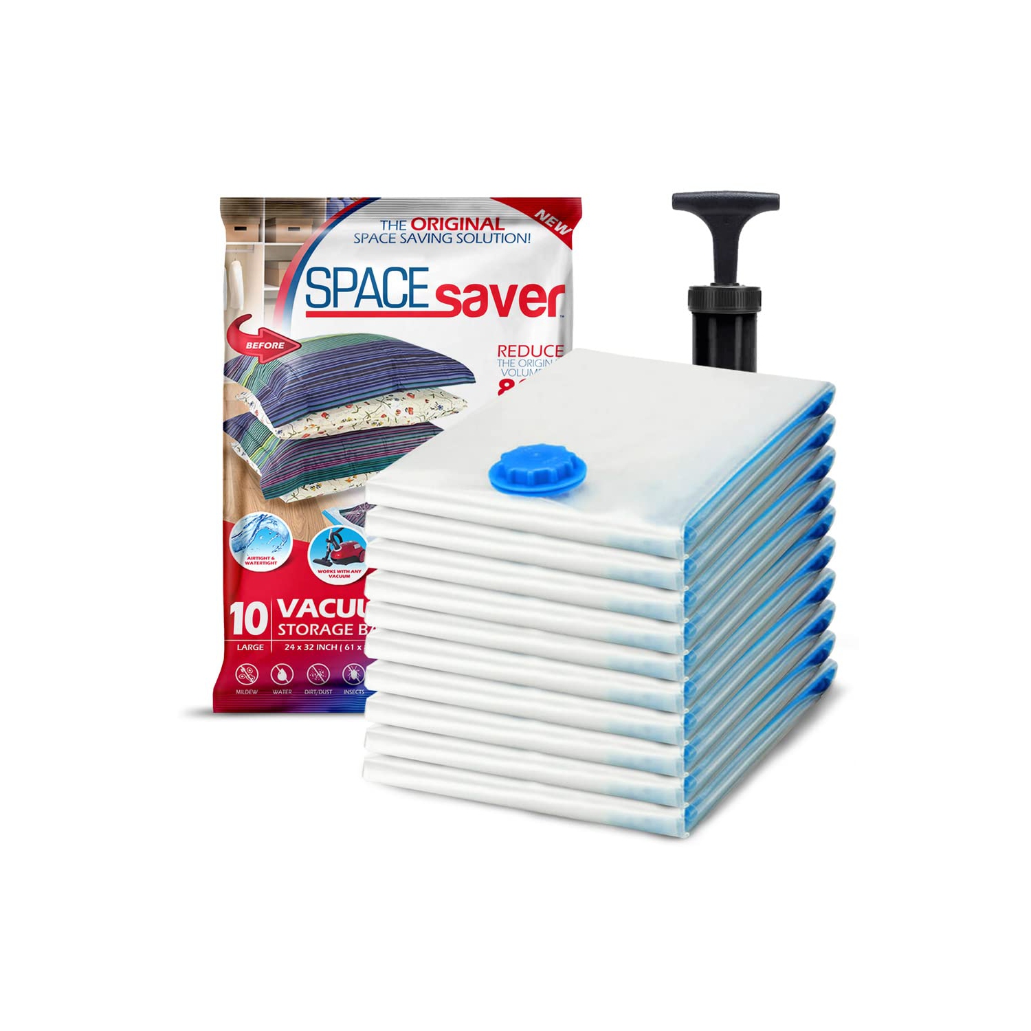 Premium Vacuum Storage Bags. 80% More Storage! Hand-Pump for Travel! Double-Zip Seal and Triple Seal Valve! Vacuum Sealer Bags for Comforters,
