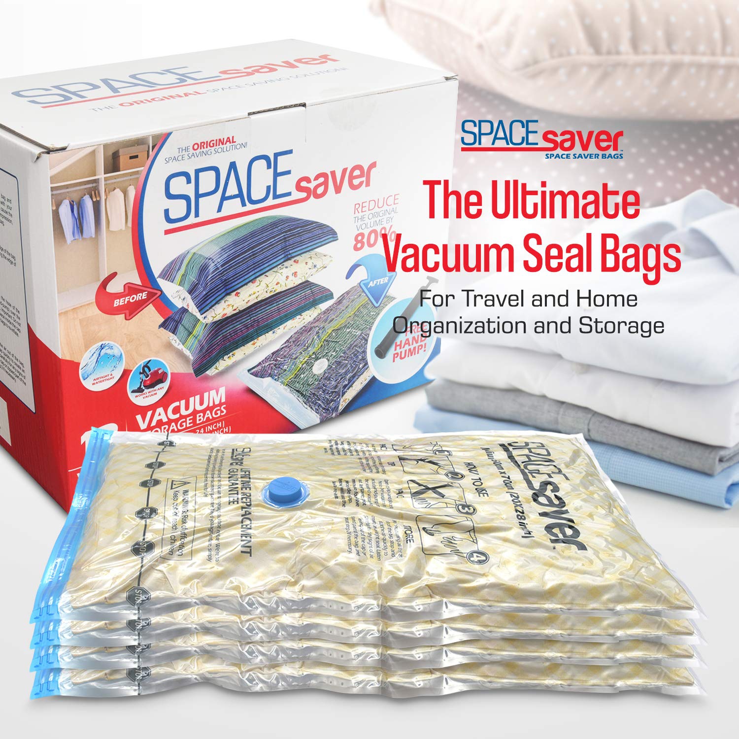 Premium Vacuum Storage Bags. 80% More Storage! Hand-Pump for Travel! Double-Zip Seal and Triple Seal Valve! Vacuum Sealer Bags for Comforters,