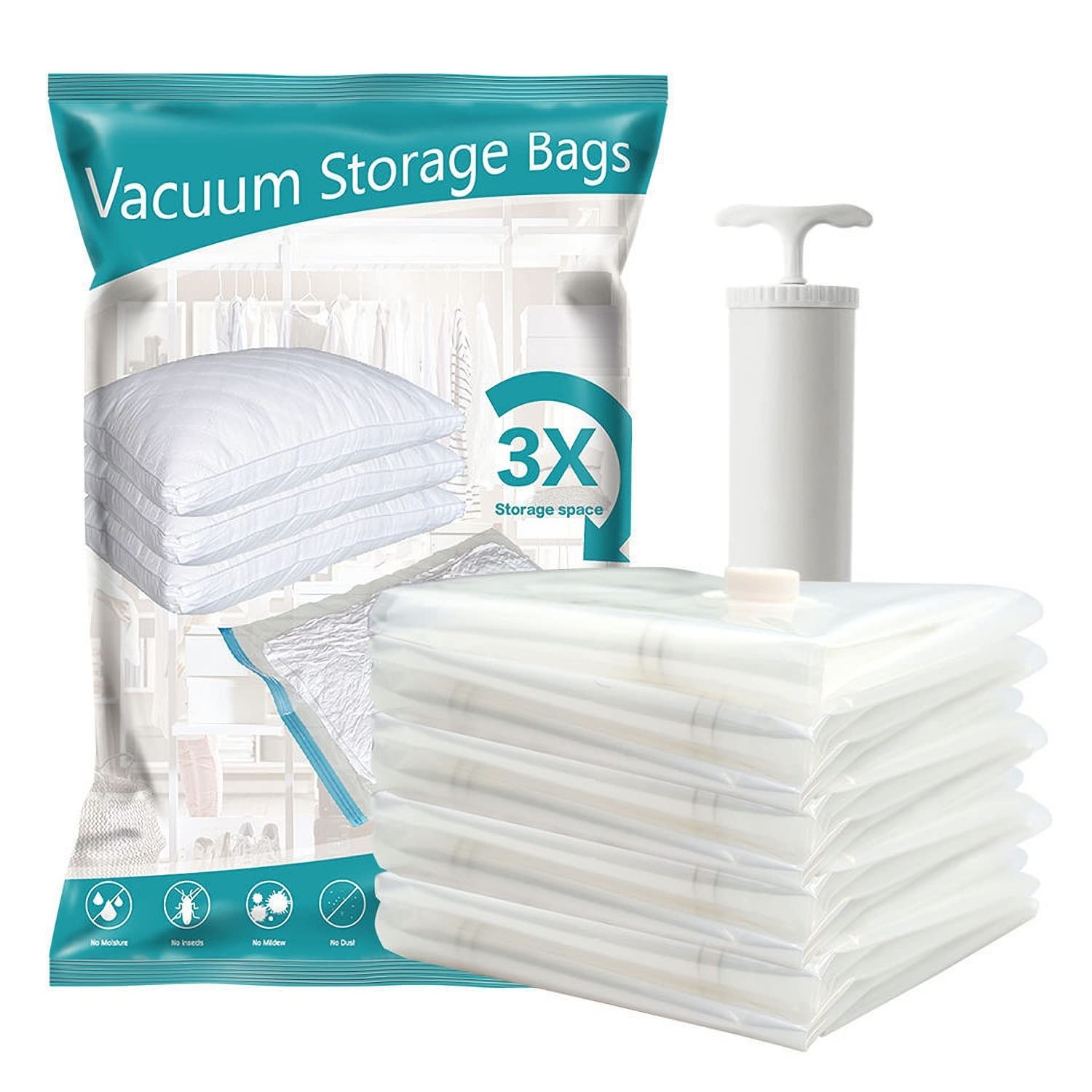 Vacuum Storage Bags 10-PACK for Travel Packing Space Saver Bags for Comforters Blankets and Pillows Sealler Bags Hand Pump Included(S*2+M*3+L*3+J*2)