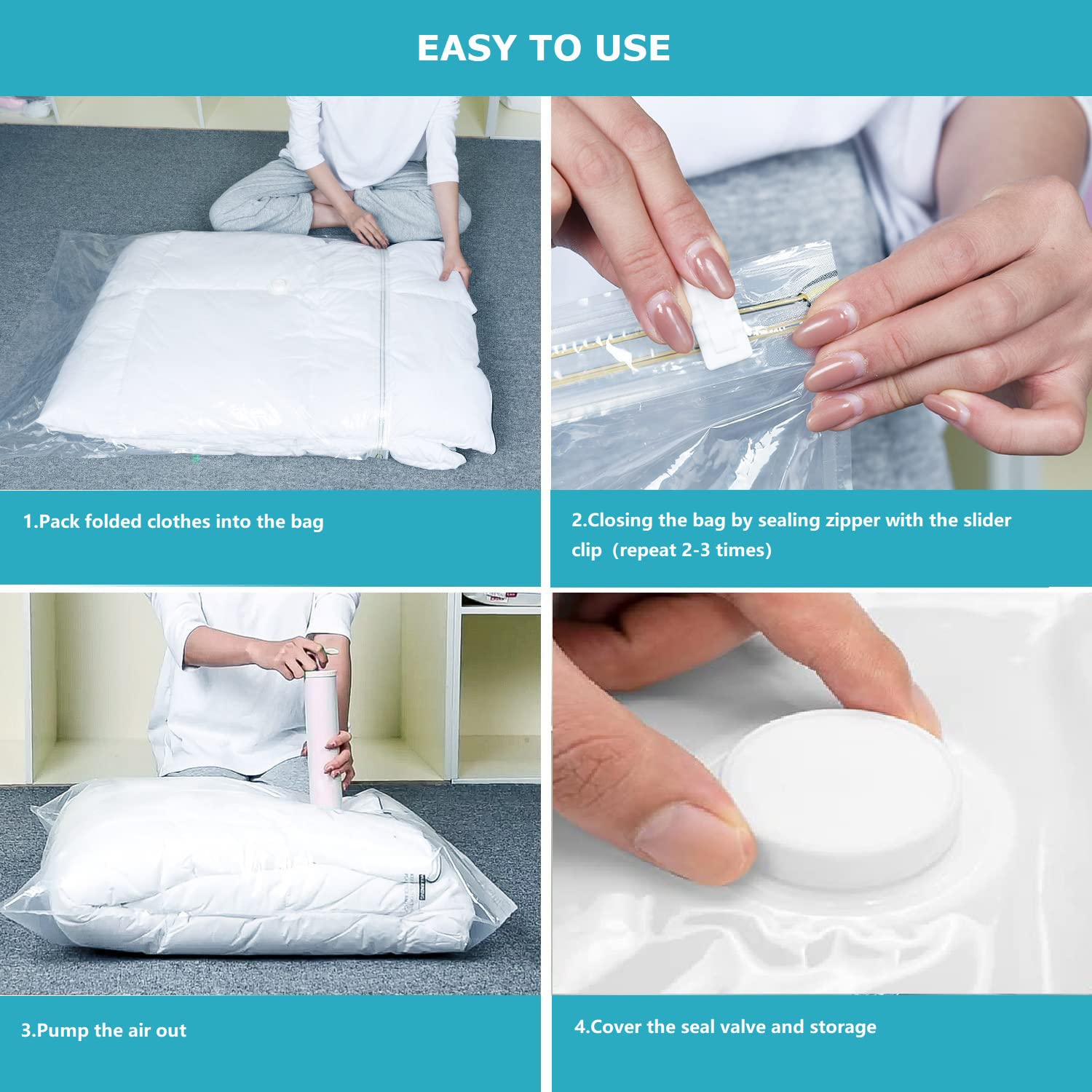 Vacuum Storage Bags 10-PACK for Travel Packing Space Saver Bags for Comforters Blankets and Pillows Sealler Bags Hand Pump Included(S*2+M*3+L*3+J*2)