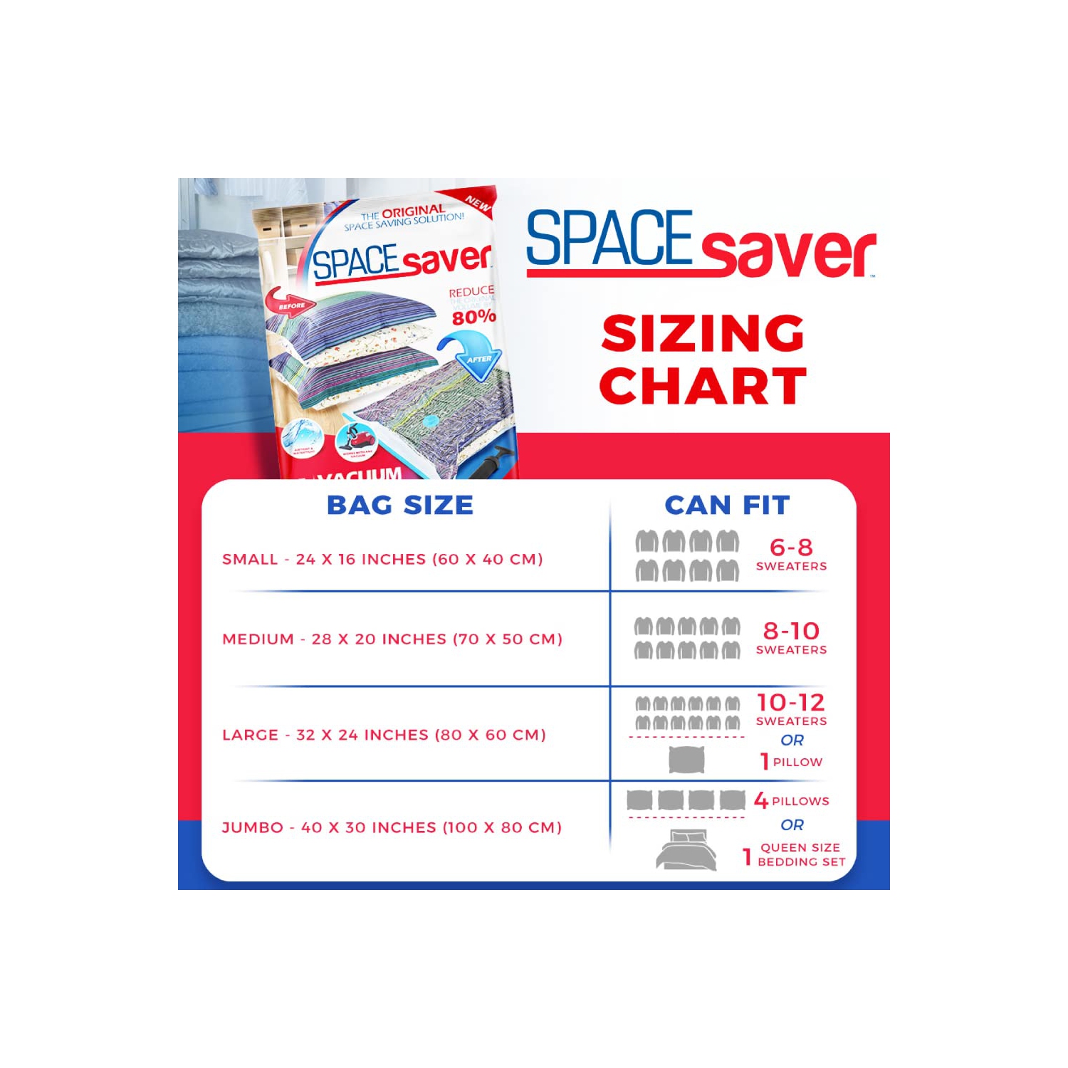 Premium Vacuum Storage Bags. 80% More Storage! Hand-Pump for Travel! Double-Zip Seal and Triple Seal Valve! Vacuum Sealer Bags for Comforters,