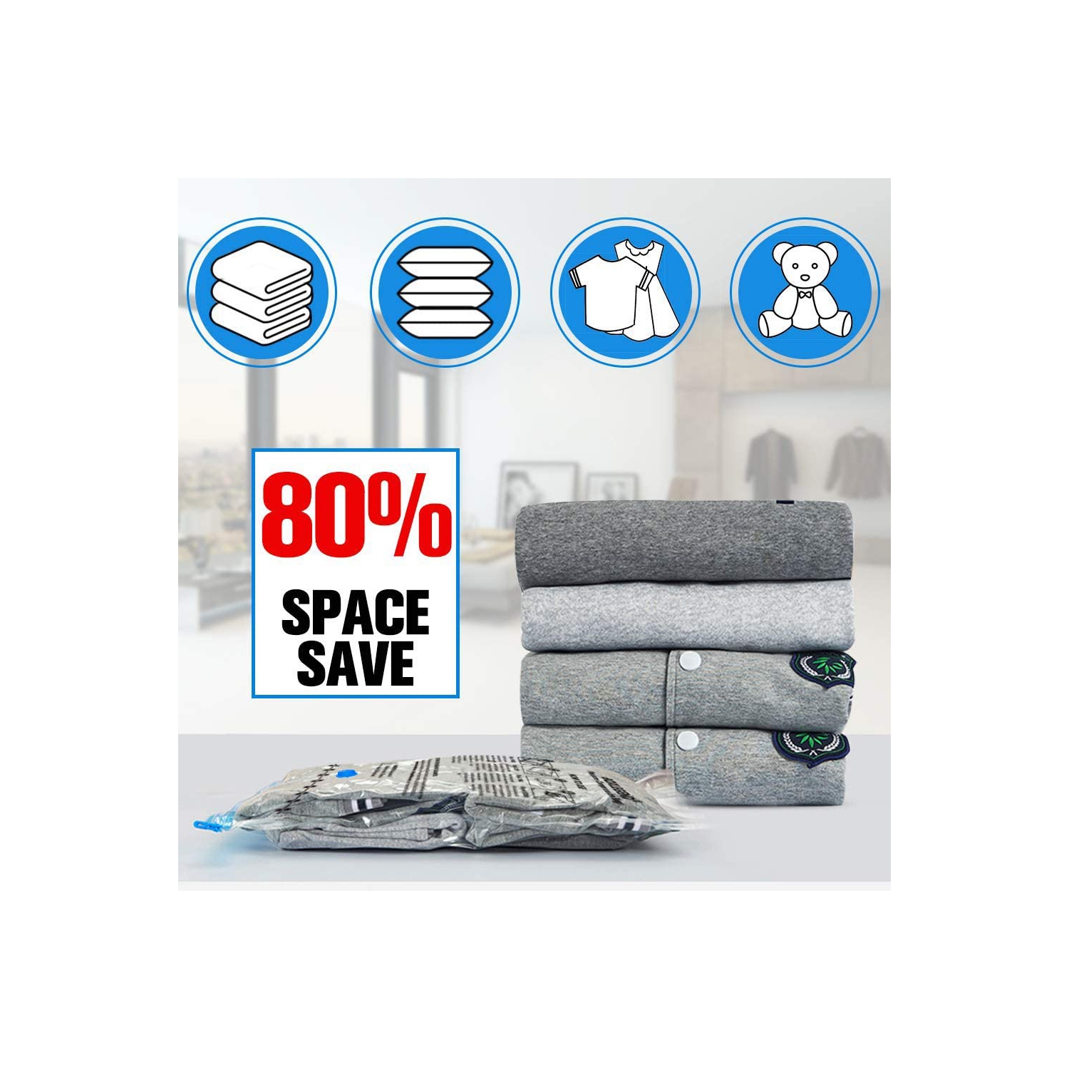 Vacuum Storage Bag 12 Pieces 4 Large 100x80cm + 4 Medium 80x60cm + 4 Small 60x40cm Storage Bags Travel Vacuum Reusable Clothes Bag for Clothes