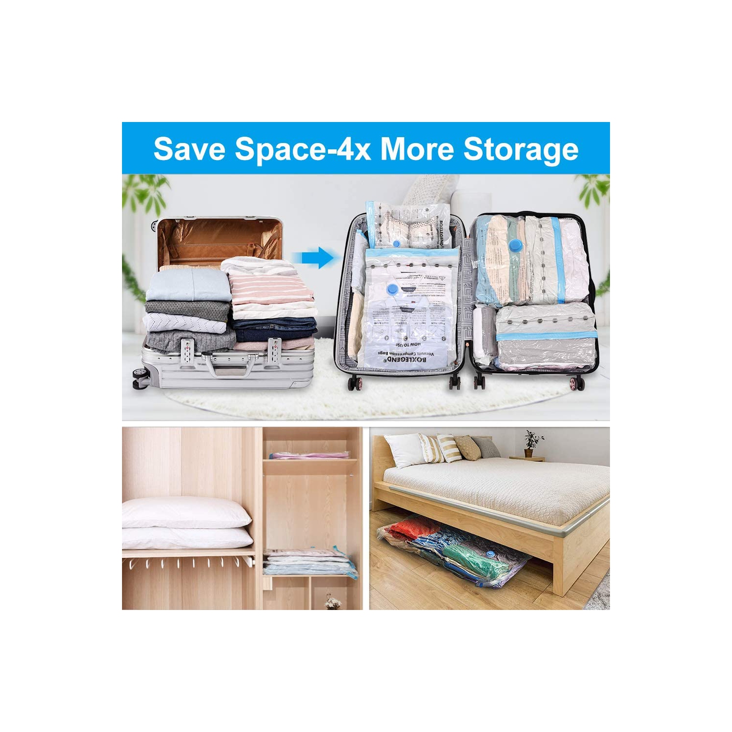 Vacuum Storage Bag 12 Pieces 4 Large 100x80cm + 4 Medium 80x60cm + 4 Small 60x40cm Storage Bags Travel Vacuum Reusable Clothes Bag for Clothes