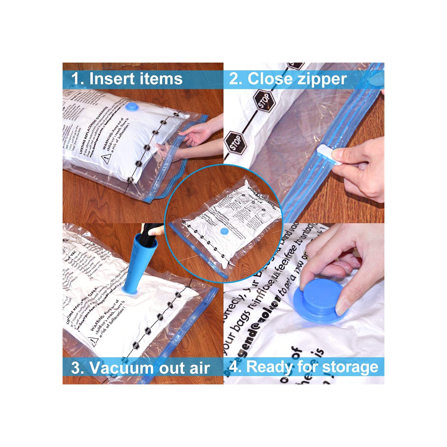 Vacuum Storage Bag 12 Pieces 4 Large 100x80cm + 4 Medium 80x60cm + 4 Small 60x40cm Storage Bags Travel Vacuum Reusable Clothes Bag for Clothes