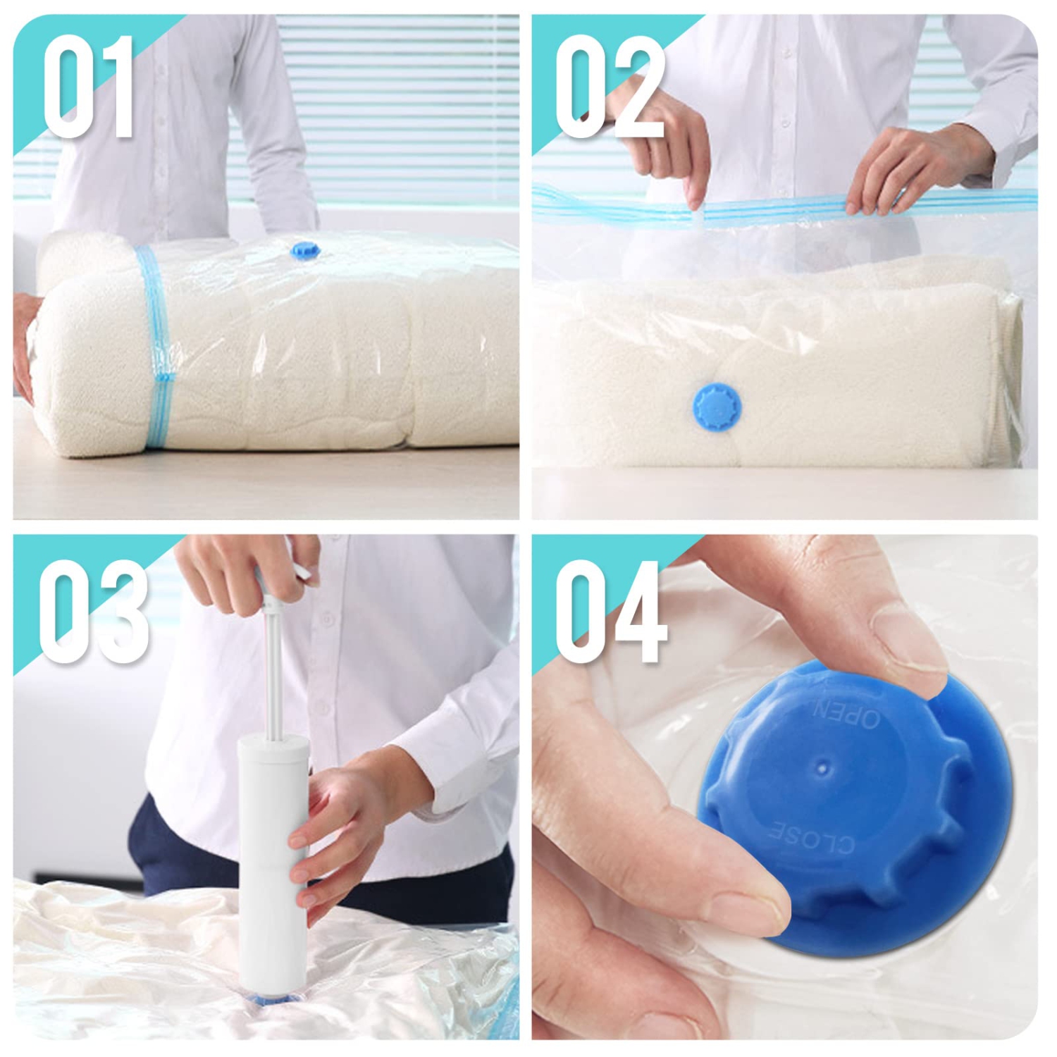 Vacuum Storage Bags for Clothes 6 Pack, Vacuum Sealer Bags Clothing , Space Saver Vacuum Storage Bags for Clothes Storage, Hand Pump Included