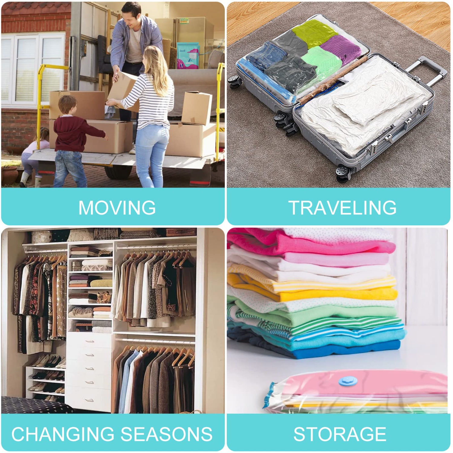 Vacuum Storage Bags for Clothes 6 Pack, Vacuum Sealer Bags Clothing , Space Saver Vacuum Storage Bags for Clothes Storage, Hand Pump Included