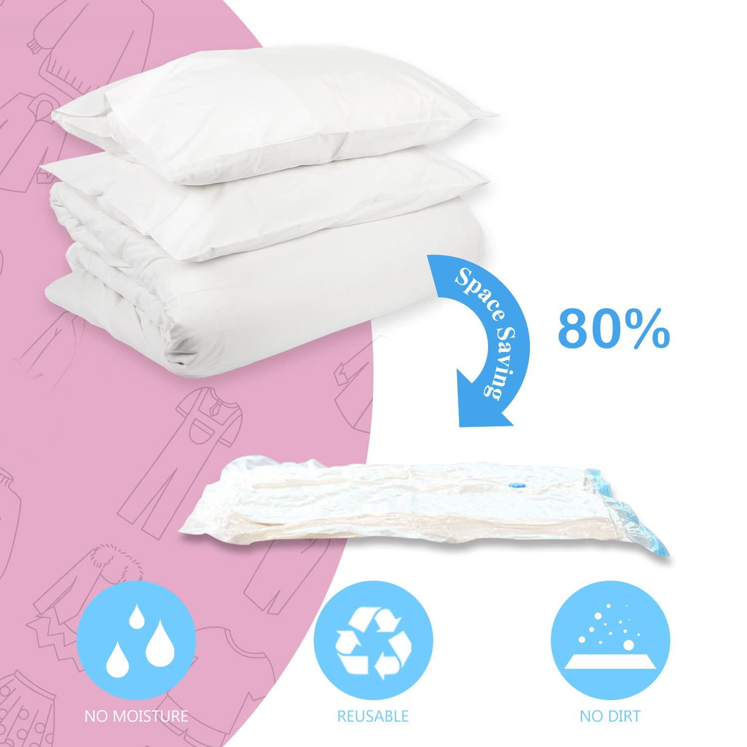 Vacuum Storage Bags for Clothes 16 Pack, Vacuum Sealer Bags Clothing , Space Saver Vacuum Storage Bags for Clothes Storage, Hand Pump Included