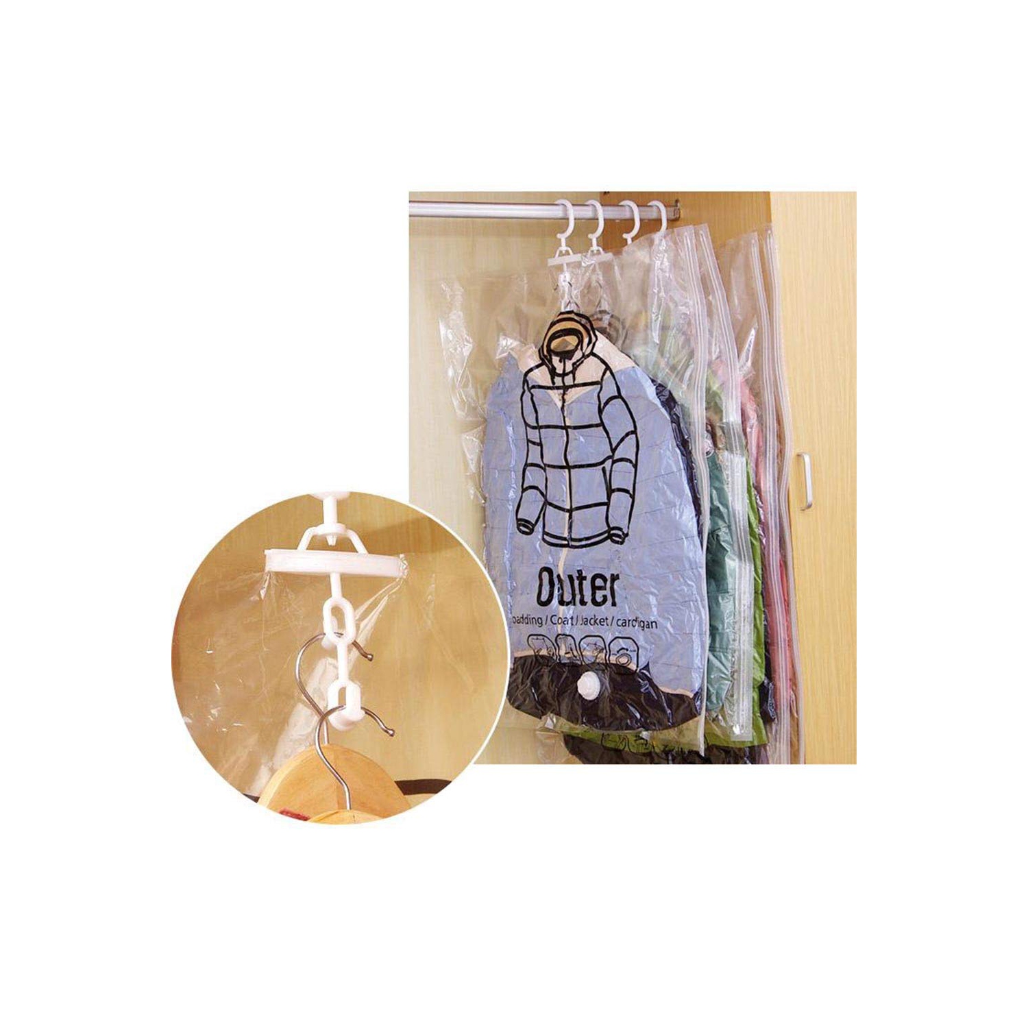 Vacuum Storage Bag 4 Pack Vacuum Seal Space Saver Bags Clear Bags for Clothes with Hook, Vacuum Compression Bag Closet Organizer with 2 Cascading