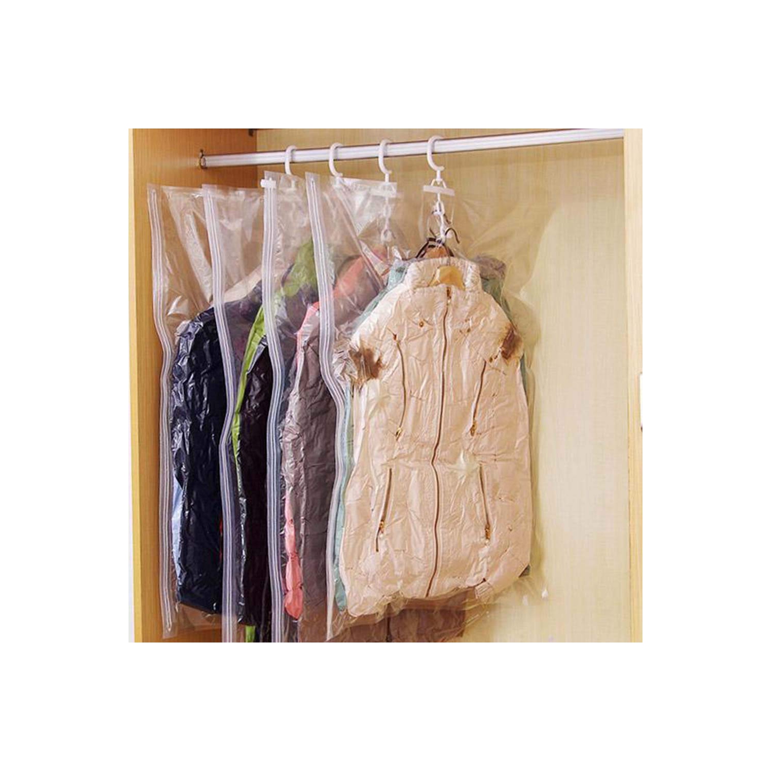 Vacuum Storage Bag 4 Pack Vacuum Seal Space Saver Bags Clear Bags for Clothes with Hook, Vacuum Compression Bag Closet Organizer with 2 Cascading