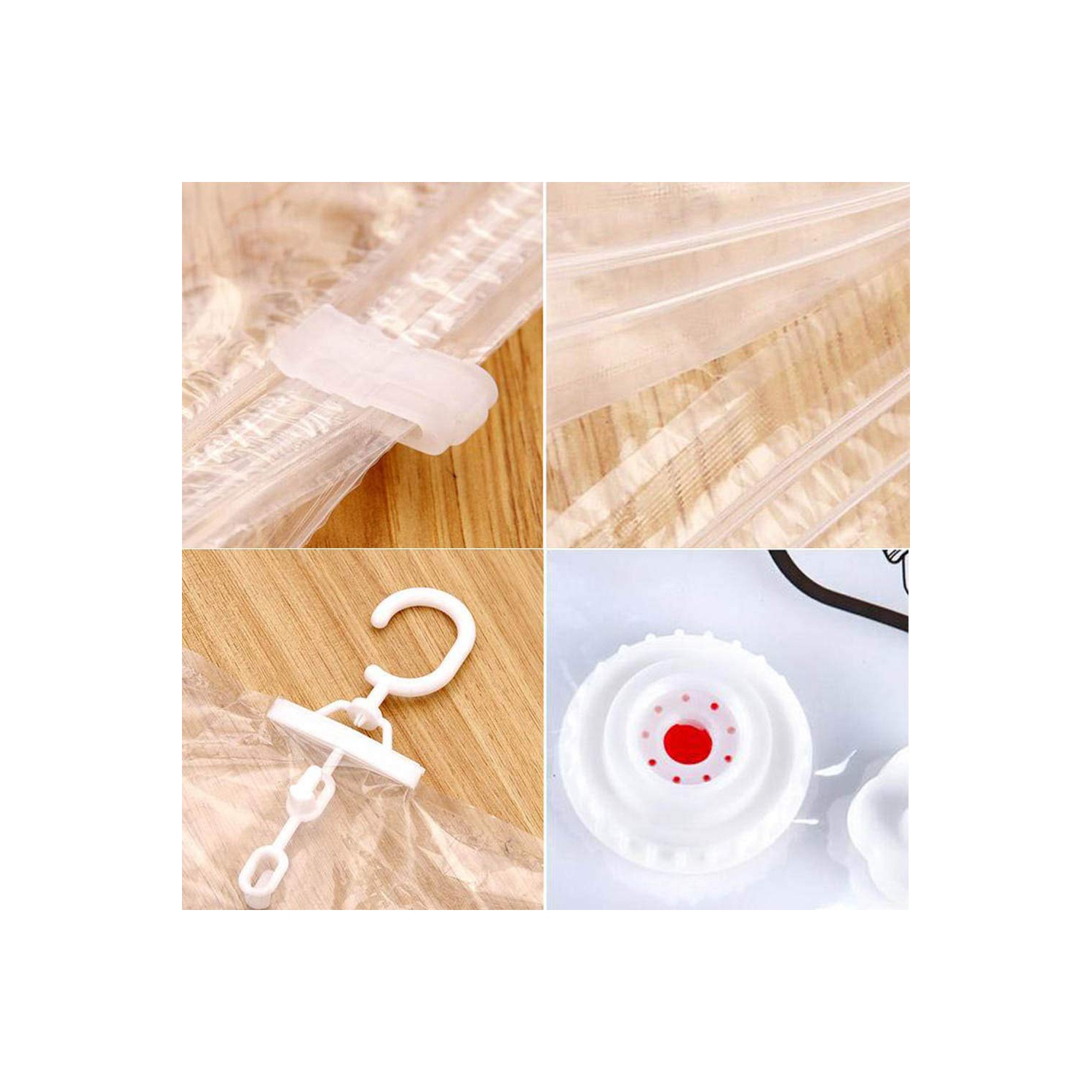 Vacuum Storage Bag 4 Pack Vacuum Seal Space Saver Bags Clear Bags for Clothes with Hook, Vacuum Compression Bag Closet Organizer with 2 Cascading