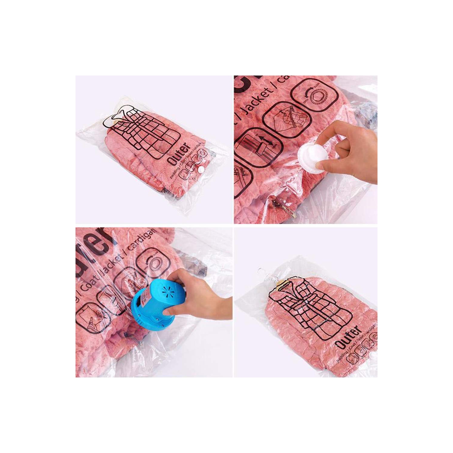 Vacuum Storage Bag 4 Pack Vacuum Seal Space Saver Bags Clear Bags for Clothes with Hook, Vacuum Compression Bag Closet Organizer with 2 Cascading