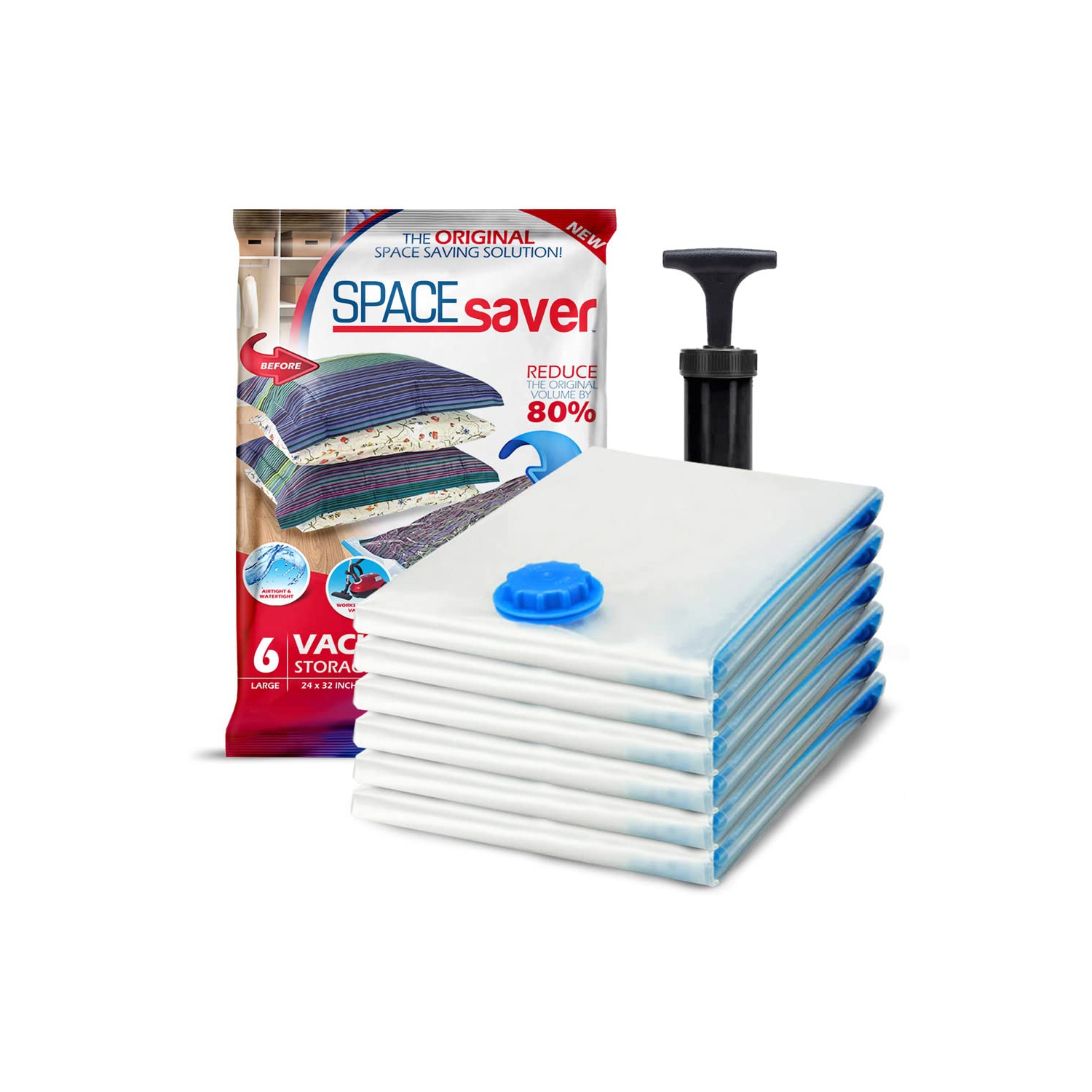 Premium Vacuum Storage Bags. 80% More Storage! Hand-Pump for Travel! Double-Zip Seal and Triple Seal Valve! Vacuum Sealer Bags for Comforters,